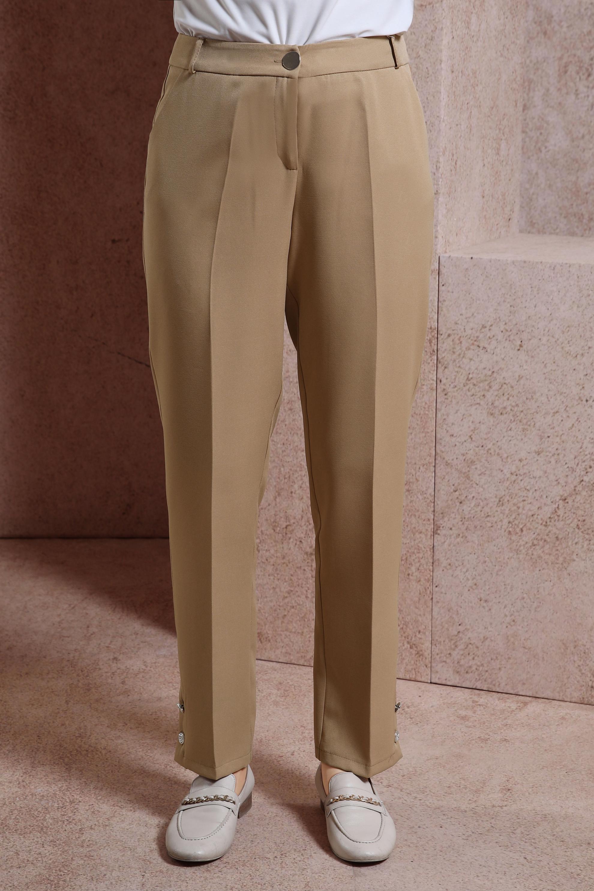 Tesettür giyim KUM DÜĞME DETAYLI PANTOLON 70703