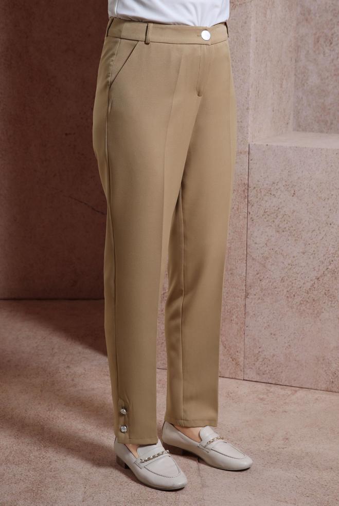 Tesettür giyim KUM DÜĞME DETAYLI PANTOLON 70703 - ALVİNA