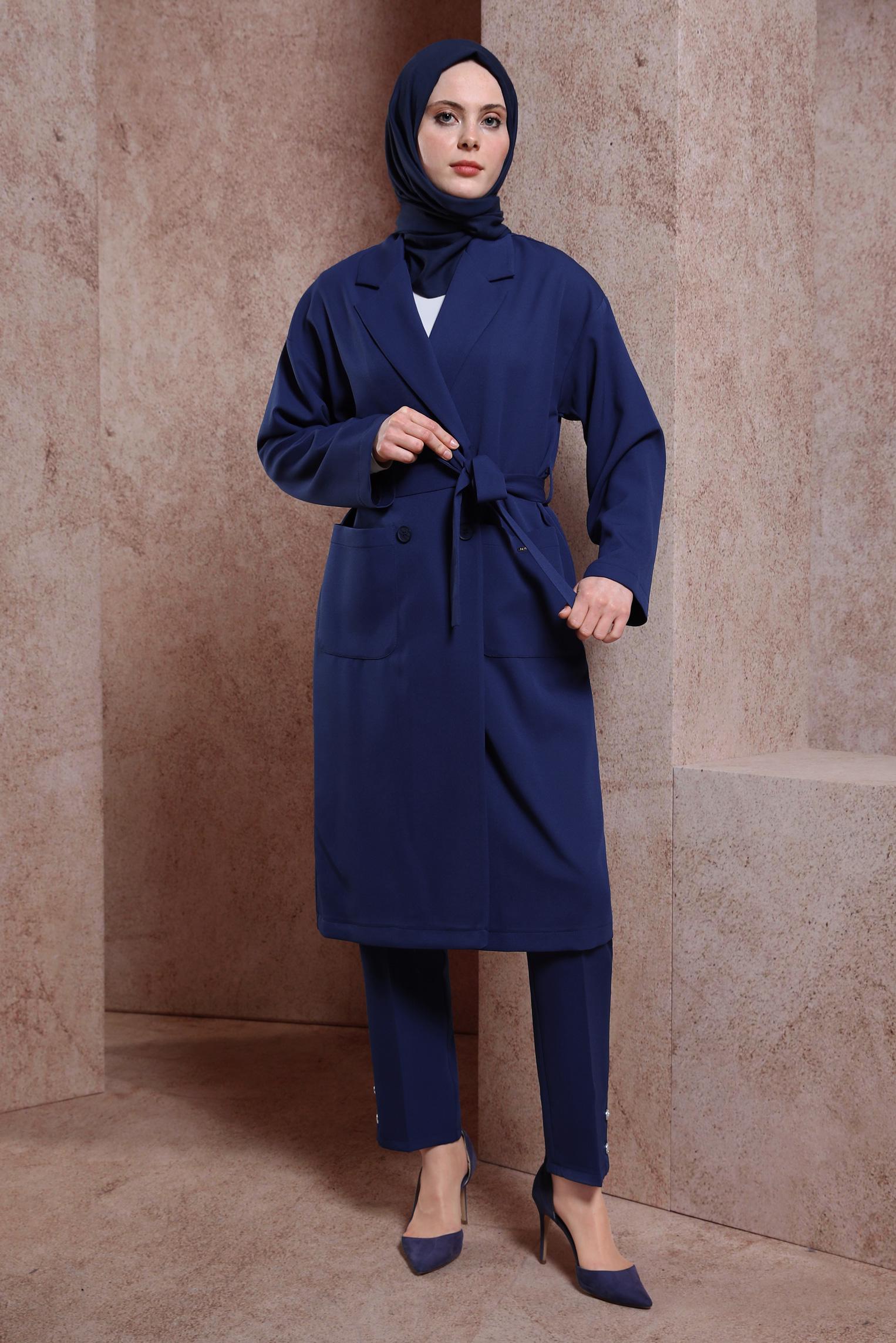 Tesettür giyim LACİVERT DÜĞME DETAYLI PANTOLON 70703