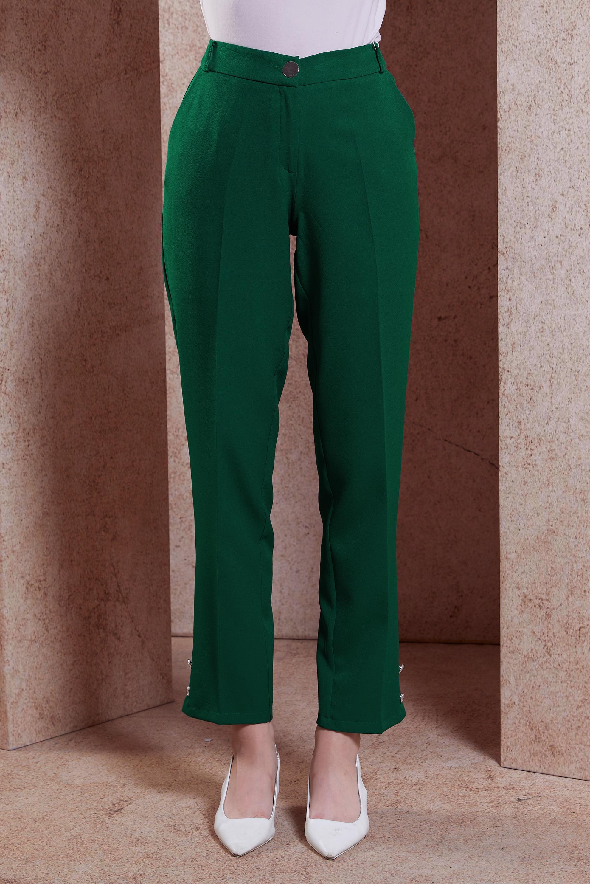 Tesettür giyim YEŞİL DÜĞME DETAYLI PANTOLON 70703