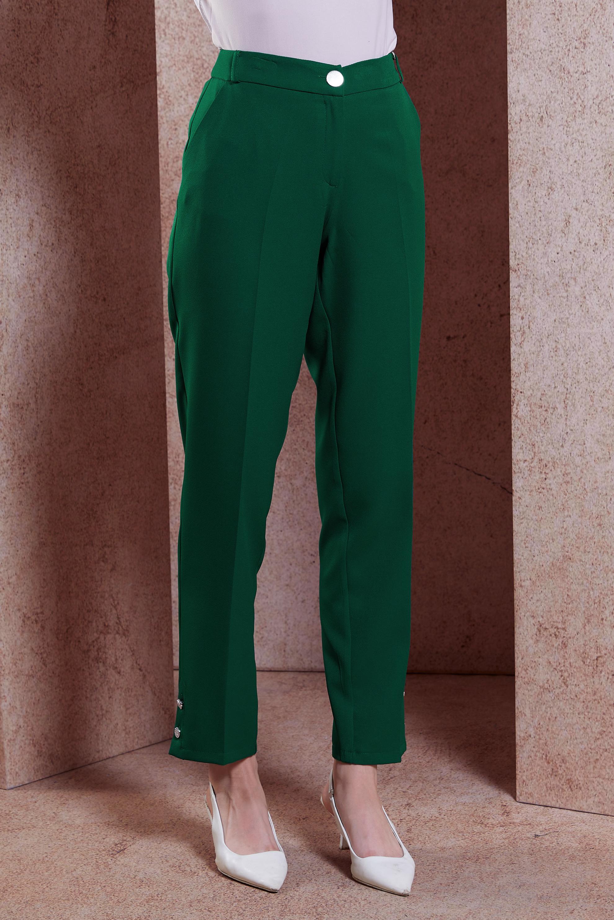 Tesettür giyim YEŞİL DÜĞME DETAYLI PANTOLON 70703