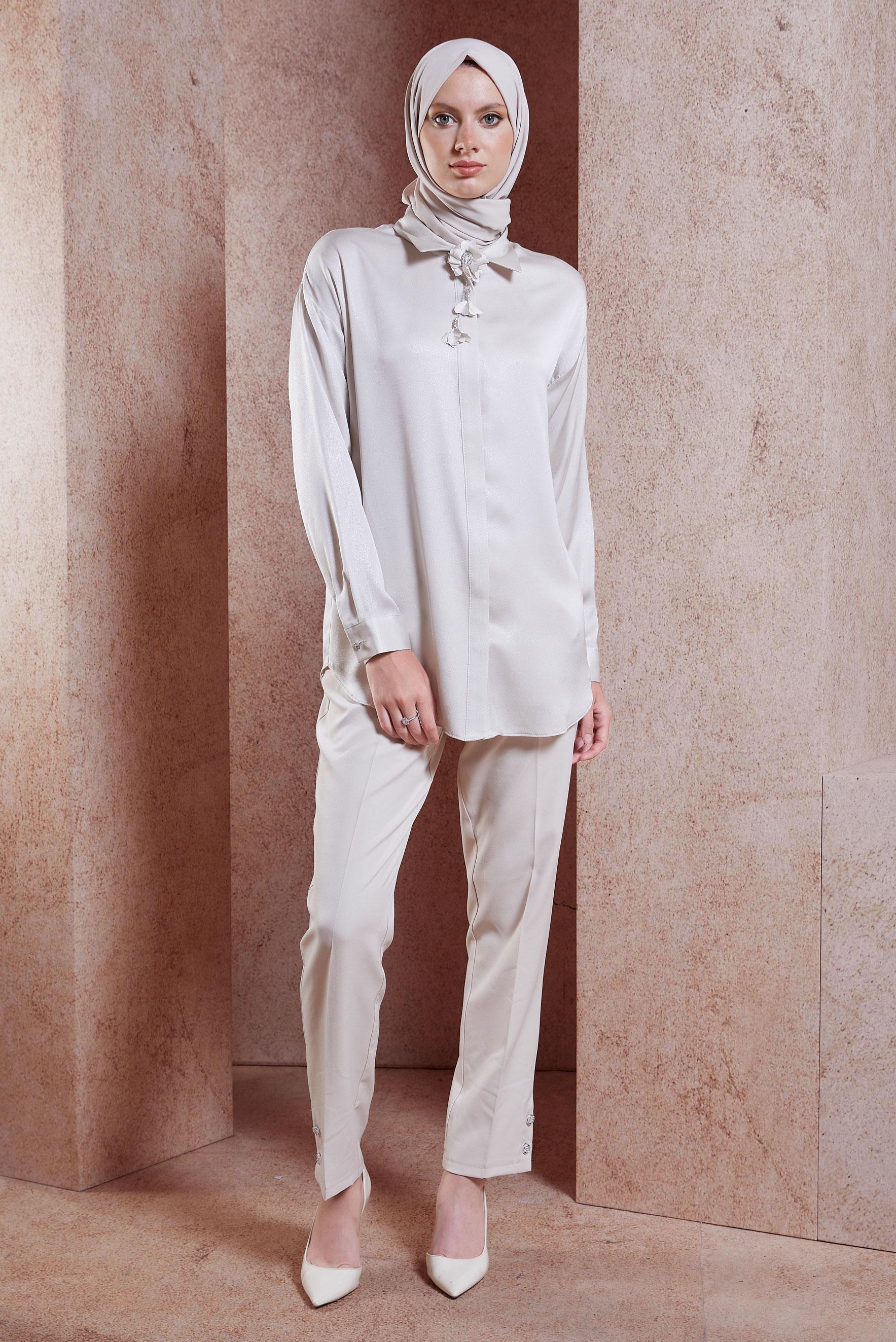 Hijab clothing ECRU PANTS WITH BUTTON DETAIL 70703