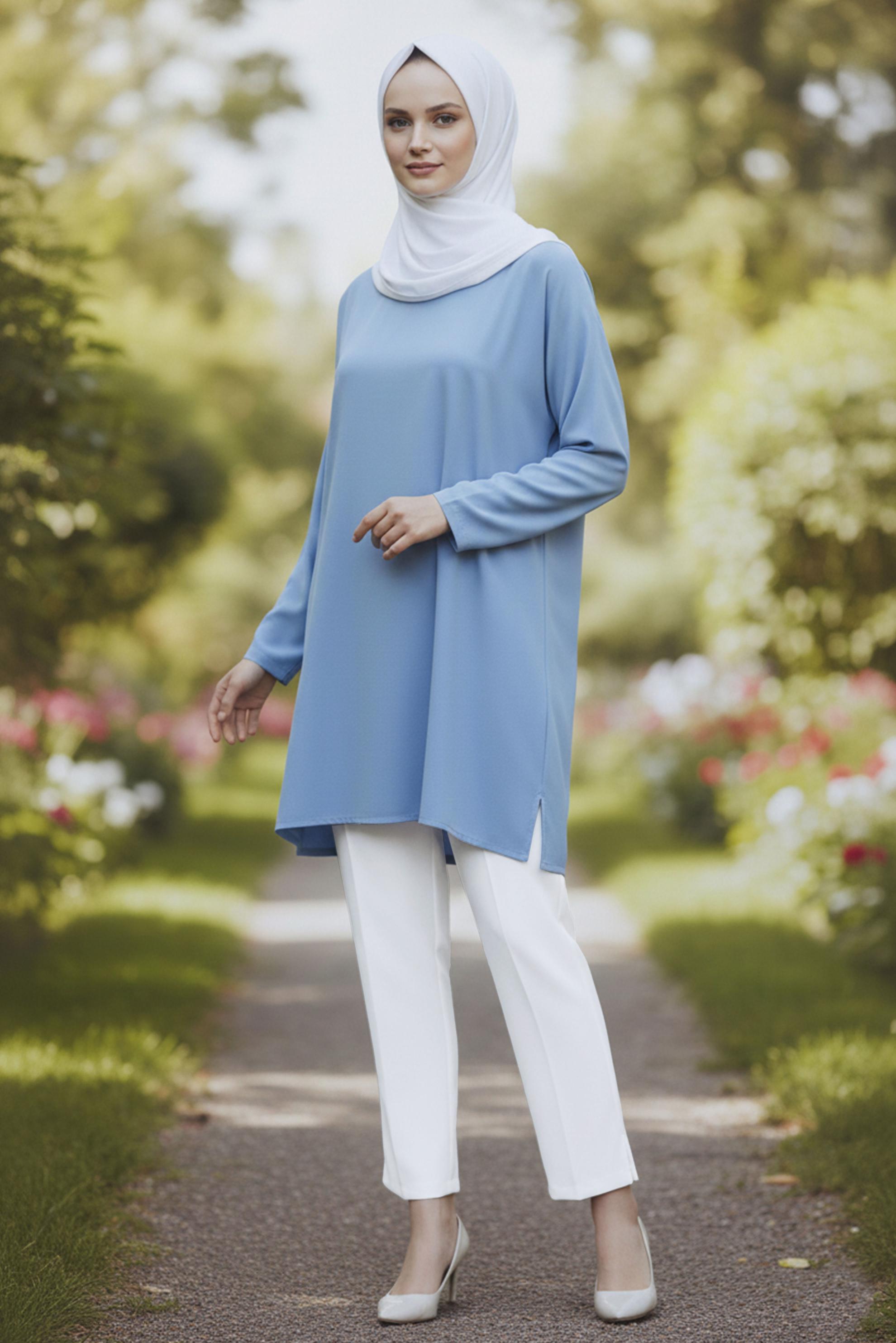 Tesettür giyim BEYAZ YÜKSEK BEL BÜYÜK BEDEN PANTOLON 70705