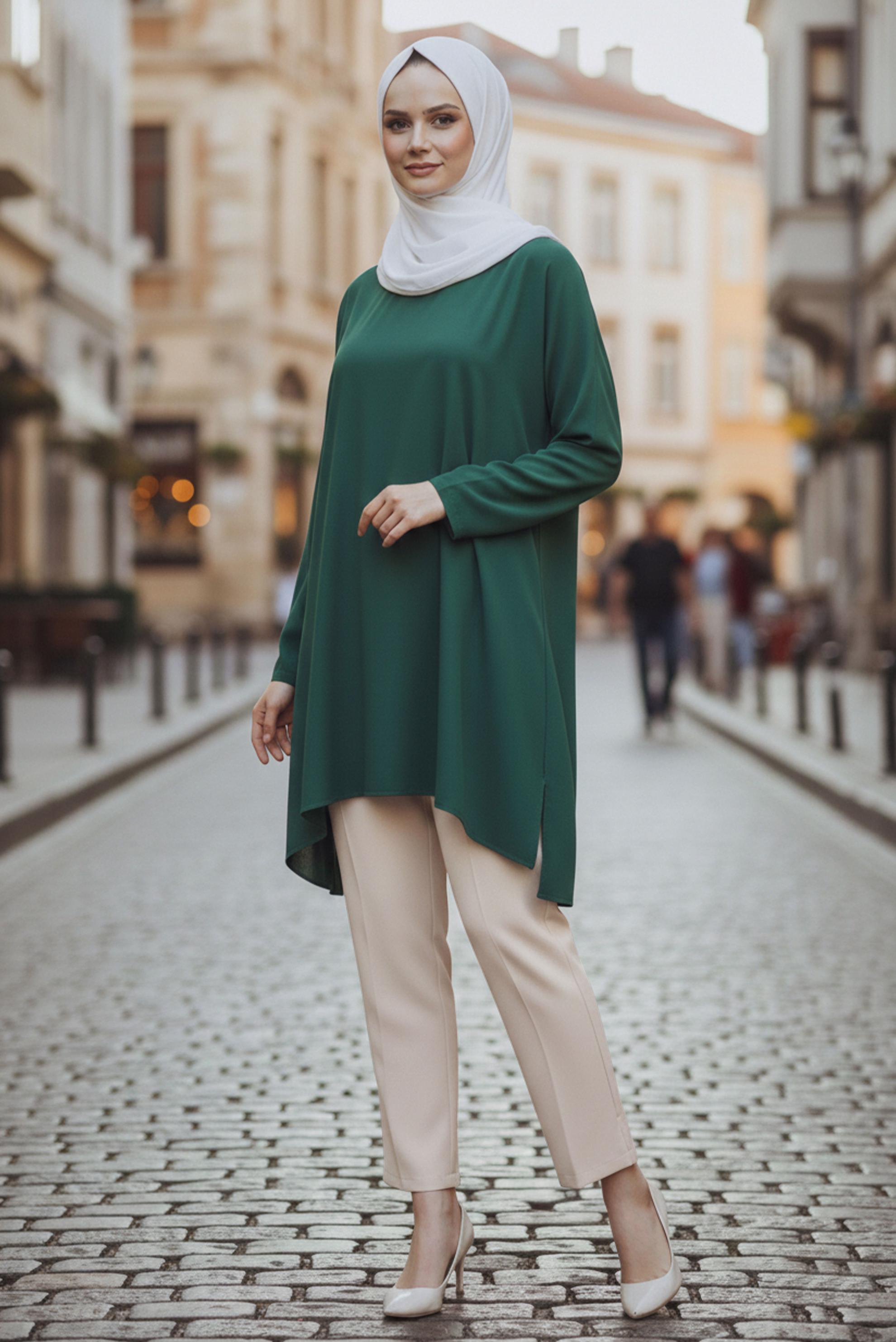 Tesettür giyim BEJ YÜKSEK BEL BÜYÜK BEDEN PANTOLON 70705