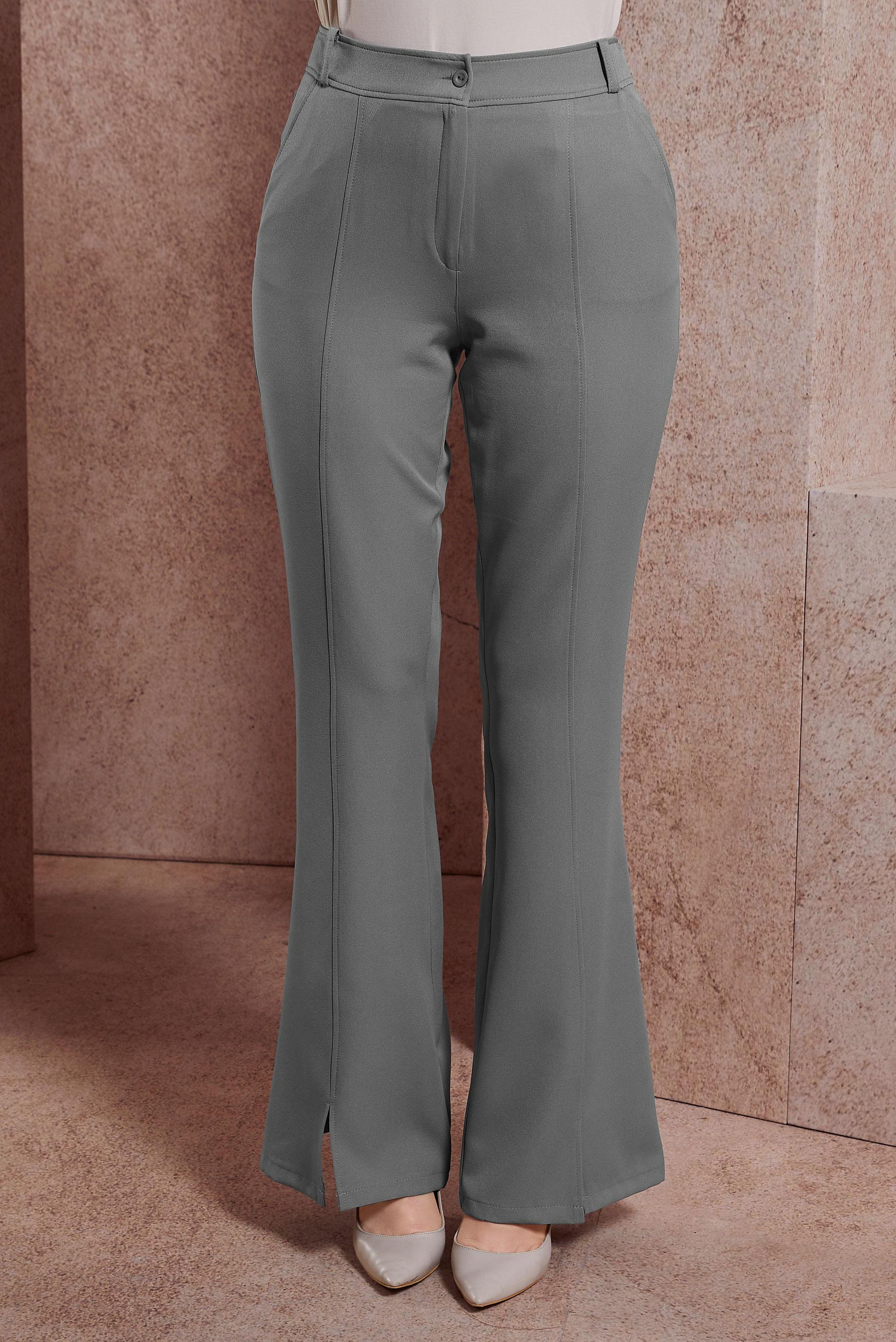 Tesettür giyim GRİ YIRTMAÇ DETAYLI PANTOLON 70706