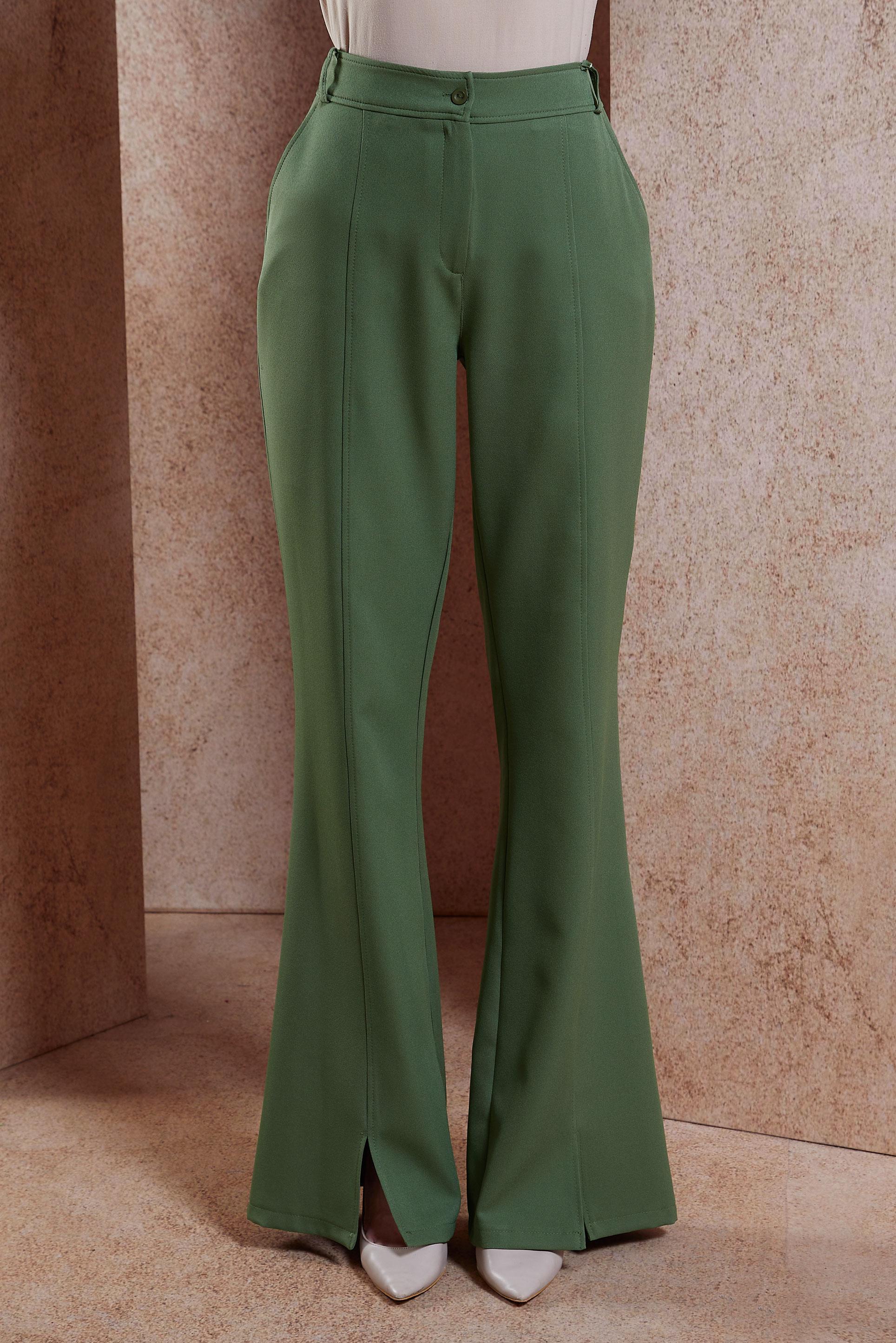 Tesettür giyim YEŞİL YIRTMAÇ DETAYLI PANTOLON 70706