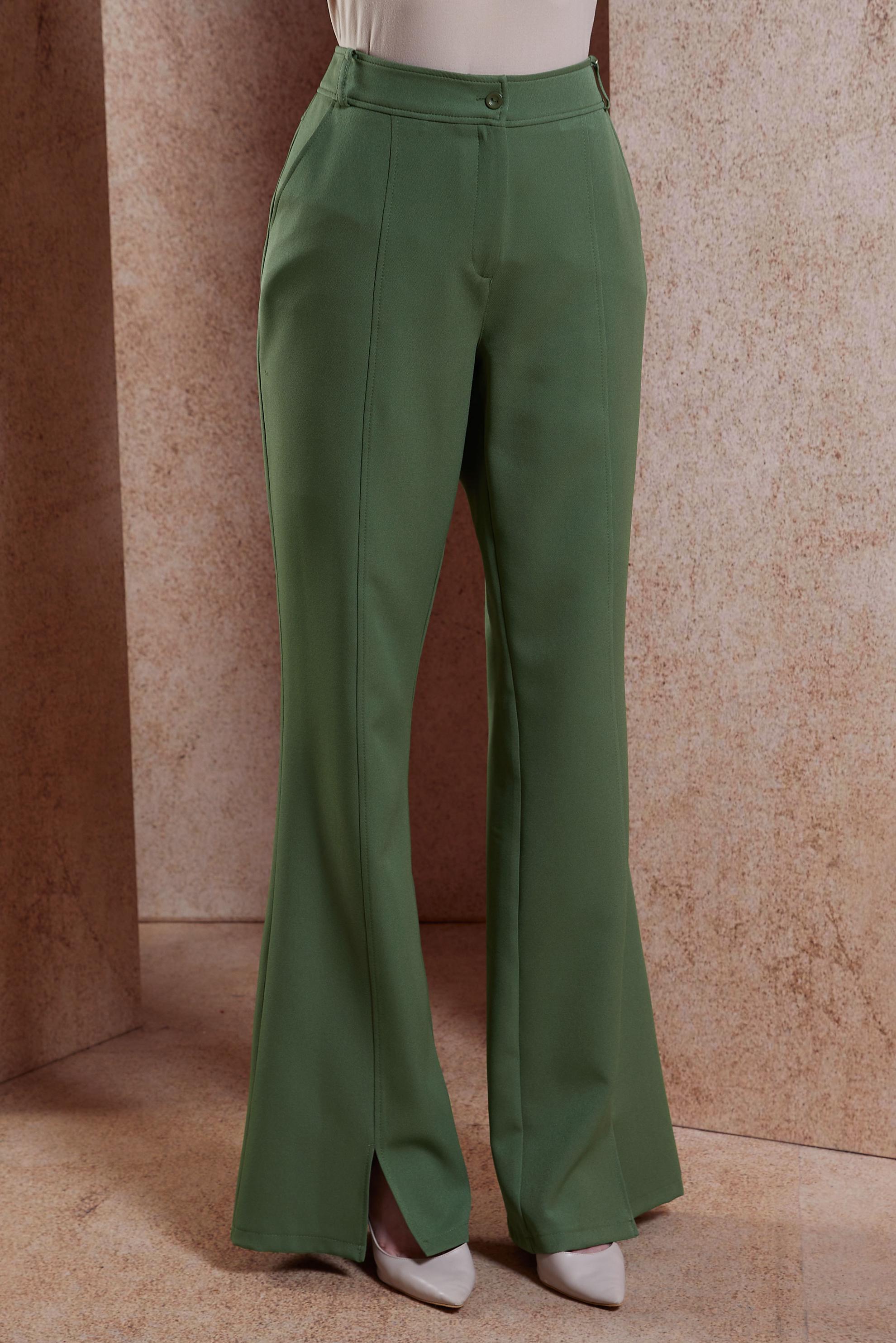 Tesettür giyim YEŞİL YIRTMAÇ DETAYLI PANTOLON 70706