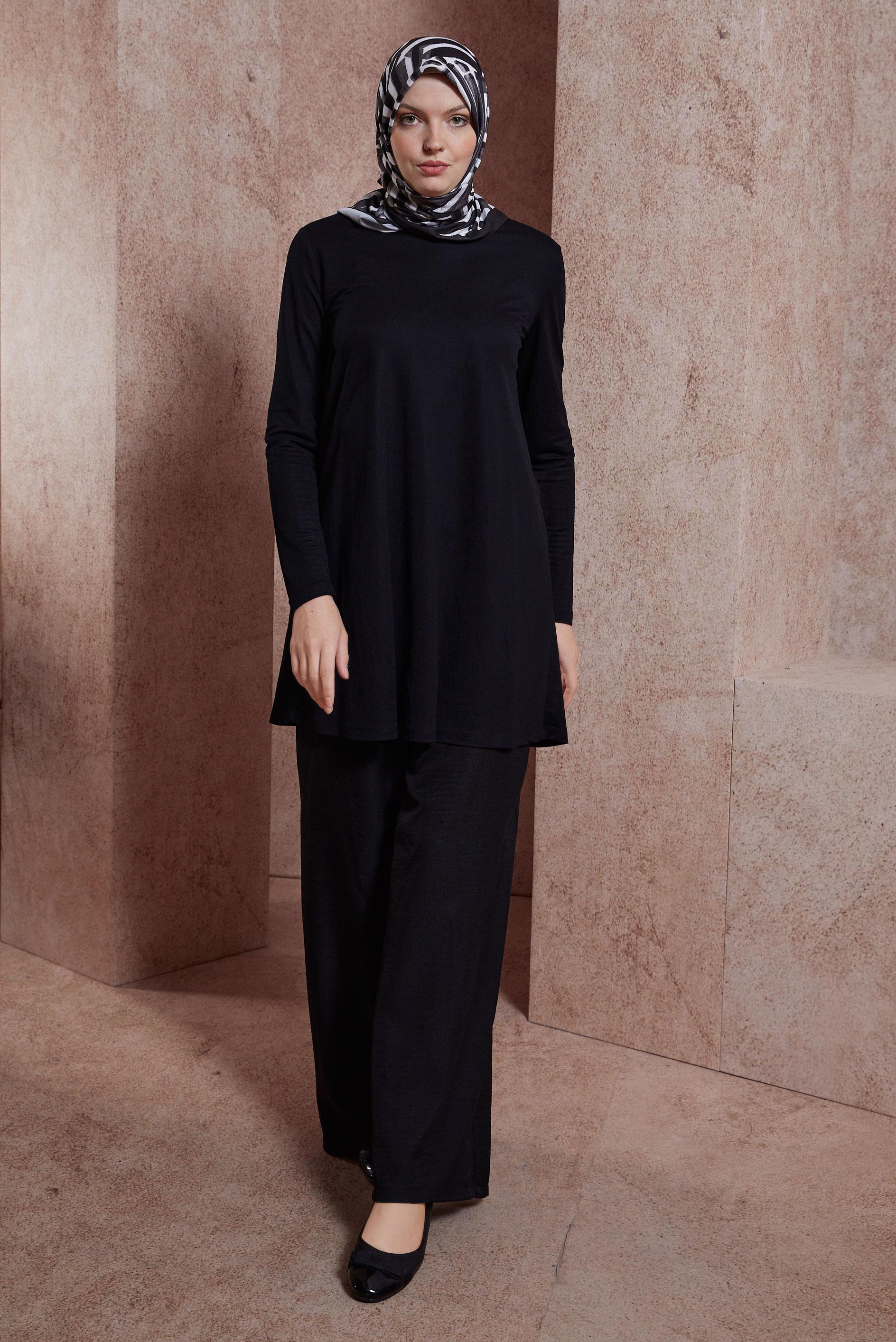 Tesettür giyim SİYAH GENİŞ PAÇA PANTOLON 70708