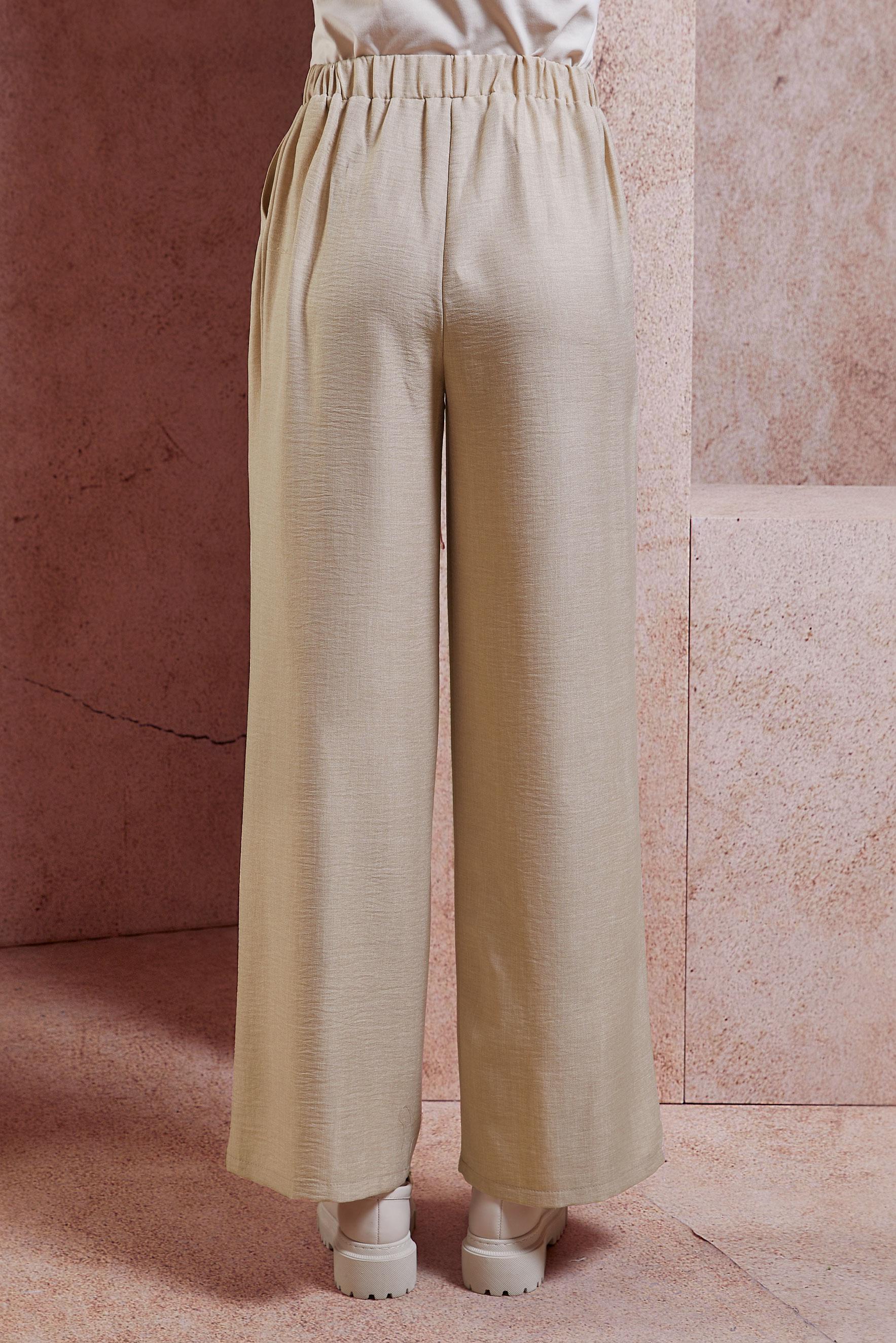 Tesettür giyim BEJ GENİŞ PAÇA PANTOLON 70708