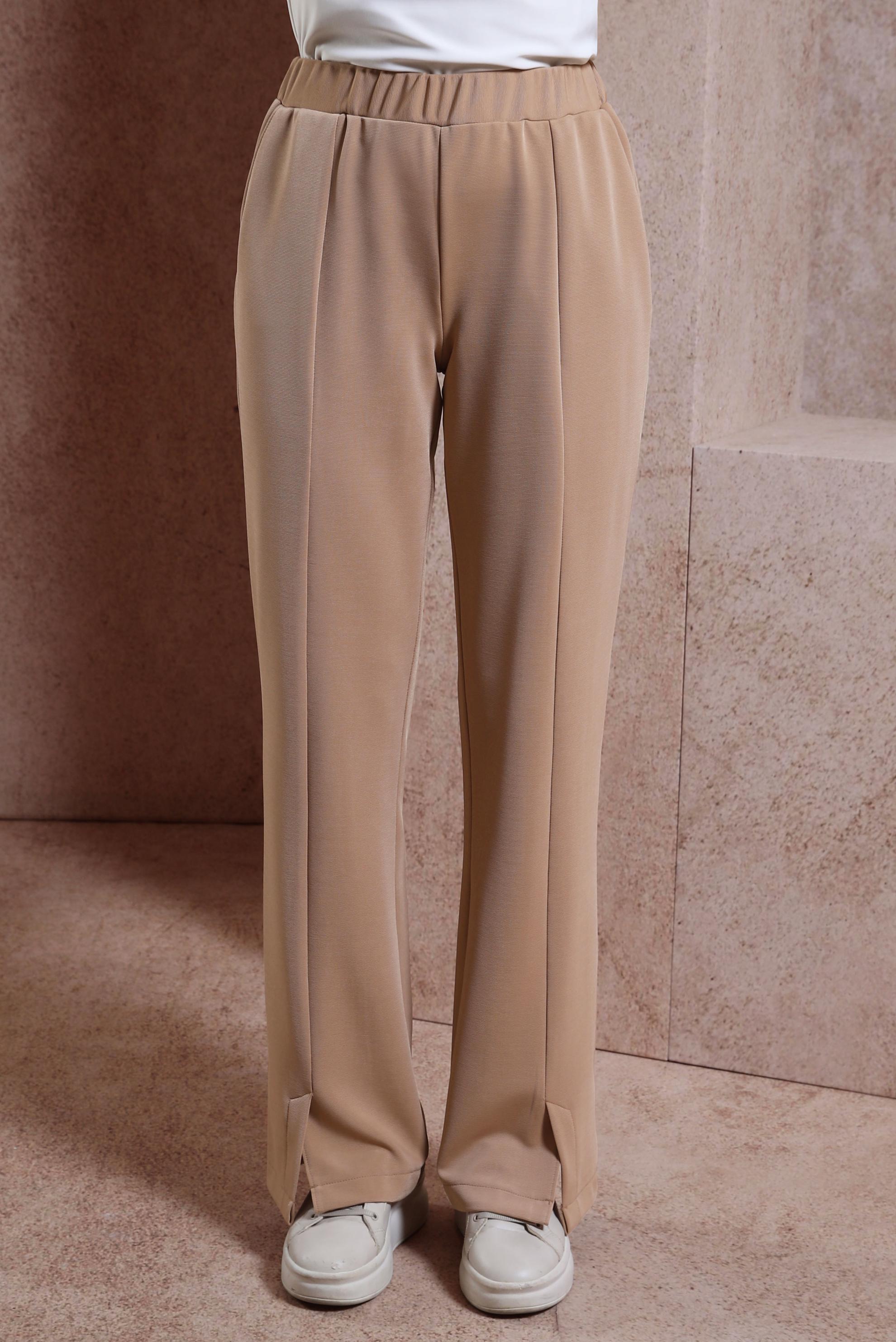 Tesettür giyim KAHVE YIRTMAÇ DETAYLI PANTOLON 70710