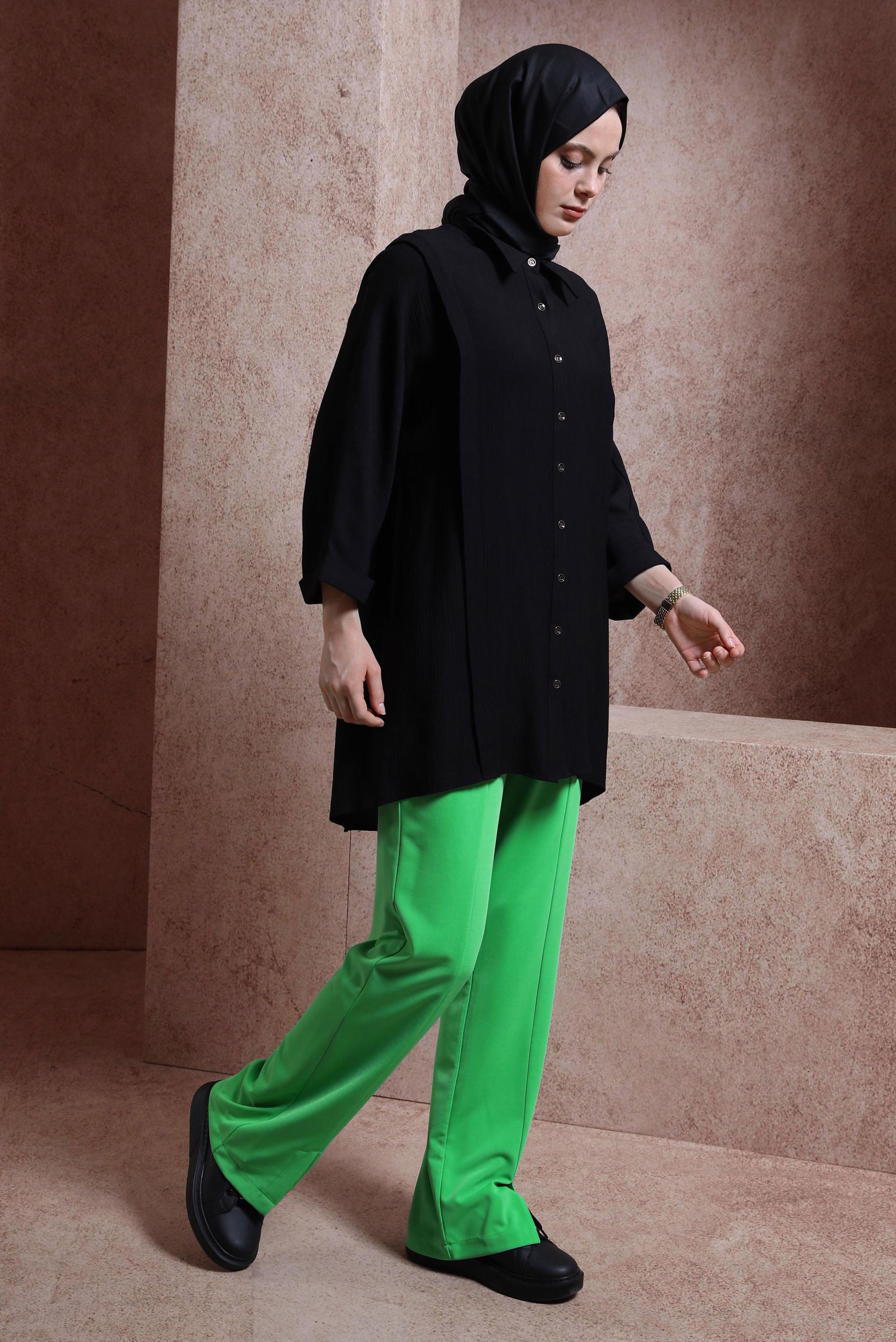 Tesettür giyim YEŞİL YIRTMAÇ DETAYLI PANTOLON 70710