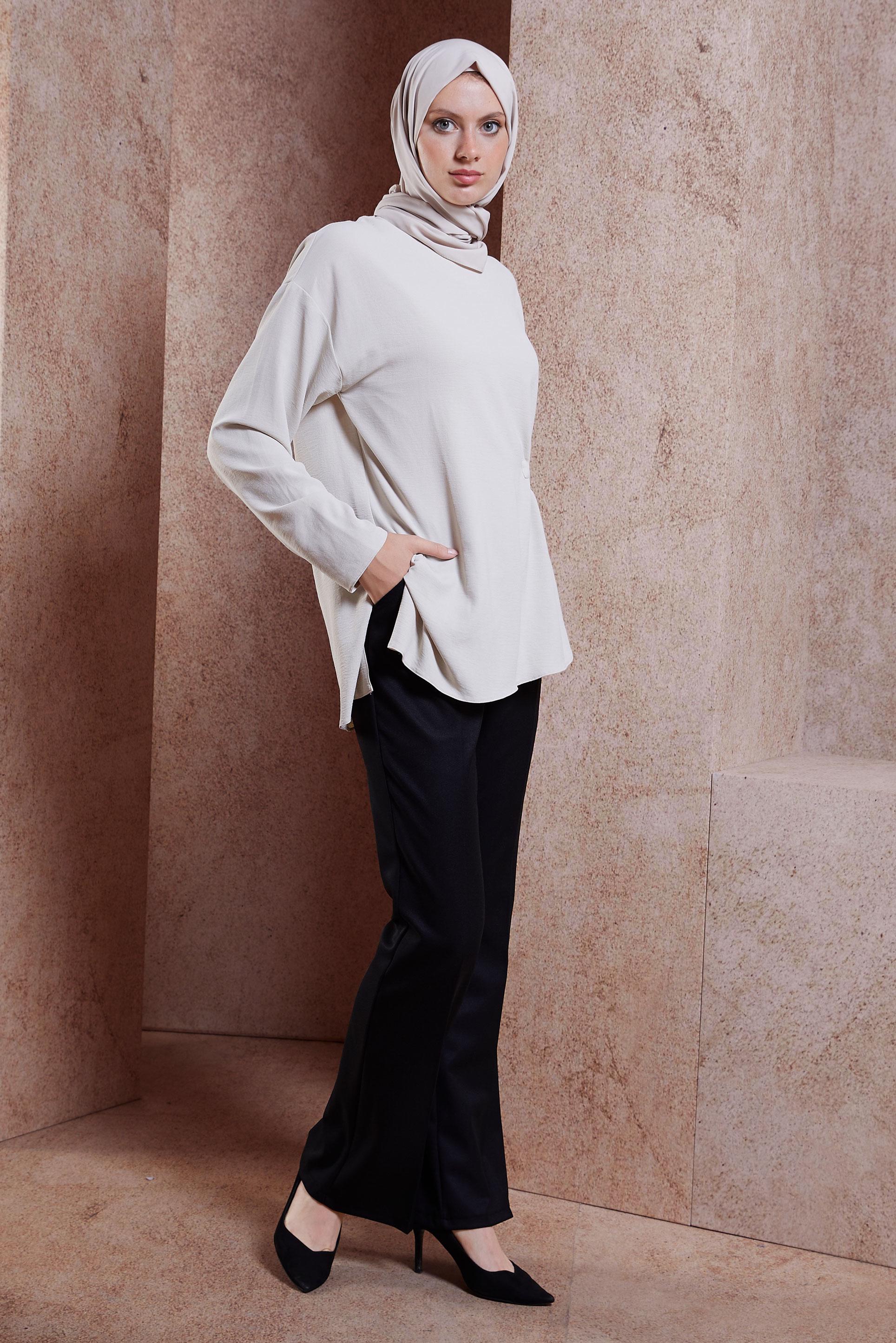 Tesettür giyim SİYAH İSPANYOL PAÇA PANTOLON 70711