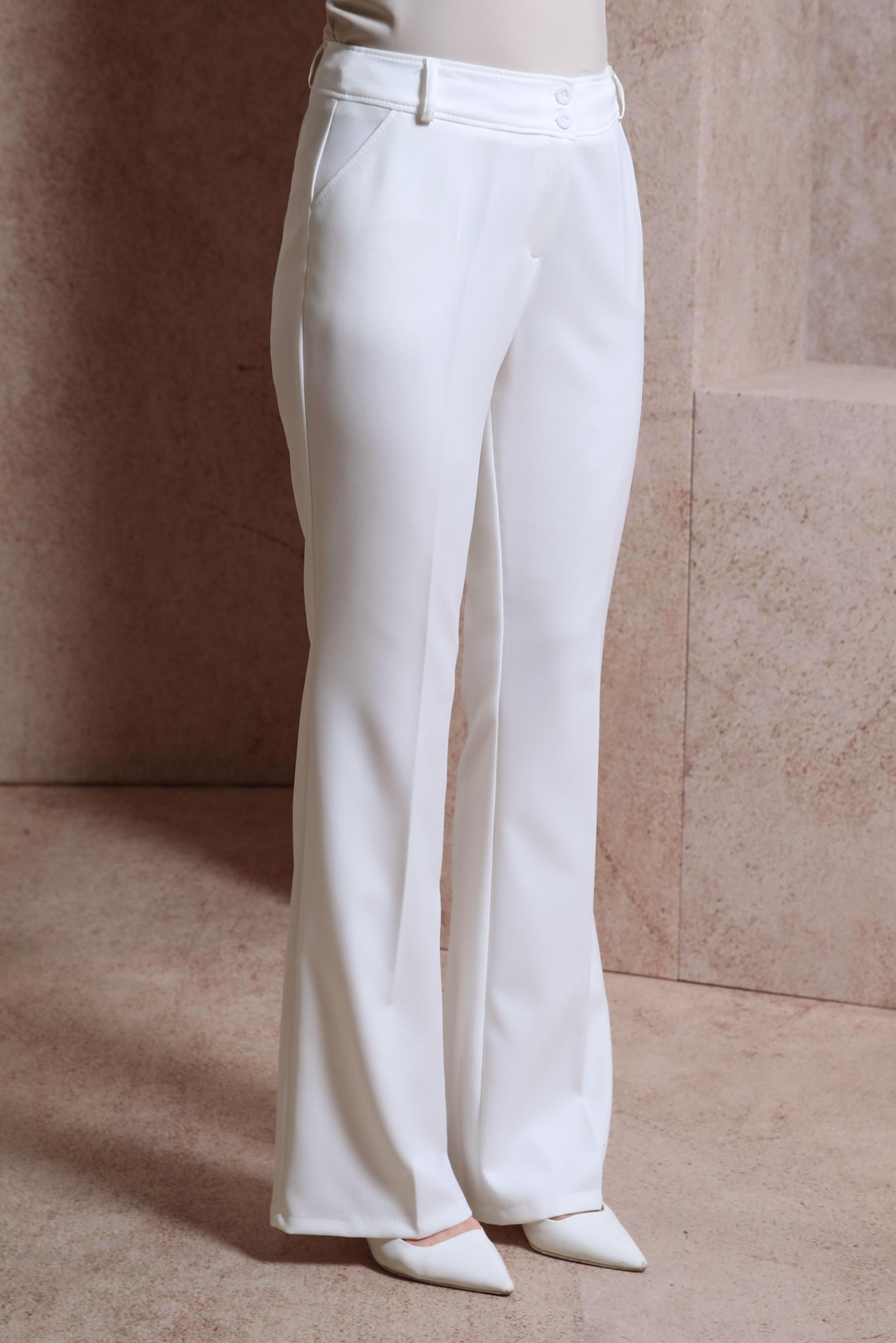 Tesettür giyim BEYAZ İSPANYOL PAÇA PANTOLON 70711