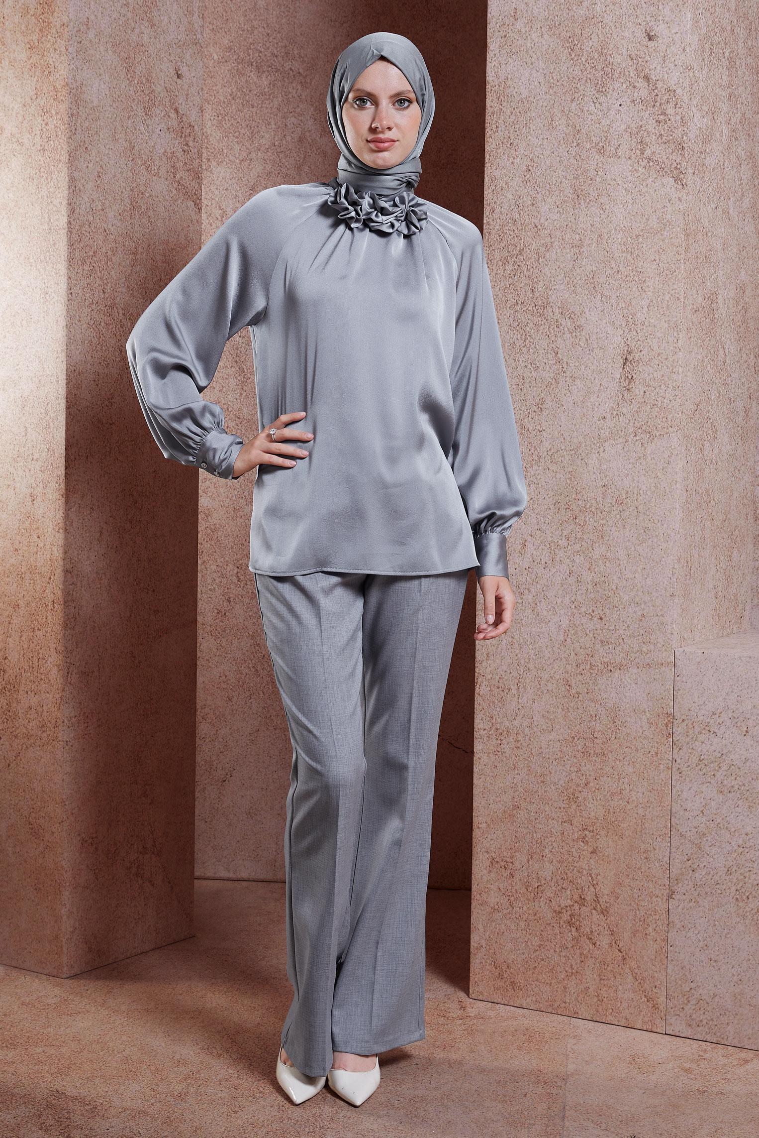 Tesettür giyim GRİ İSPANYOL PAÇA PANTOLON 70711