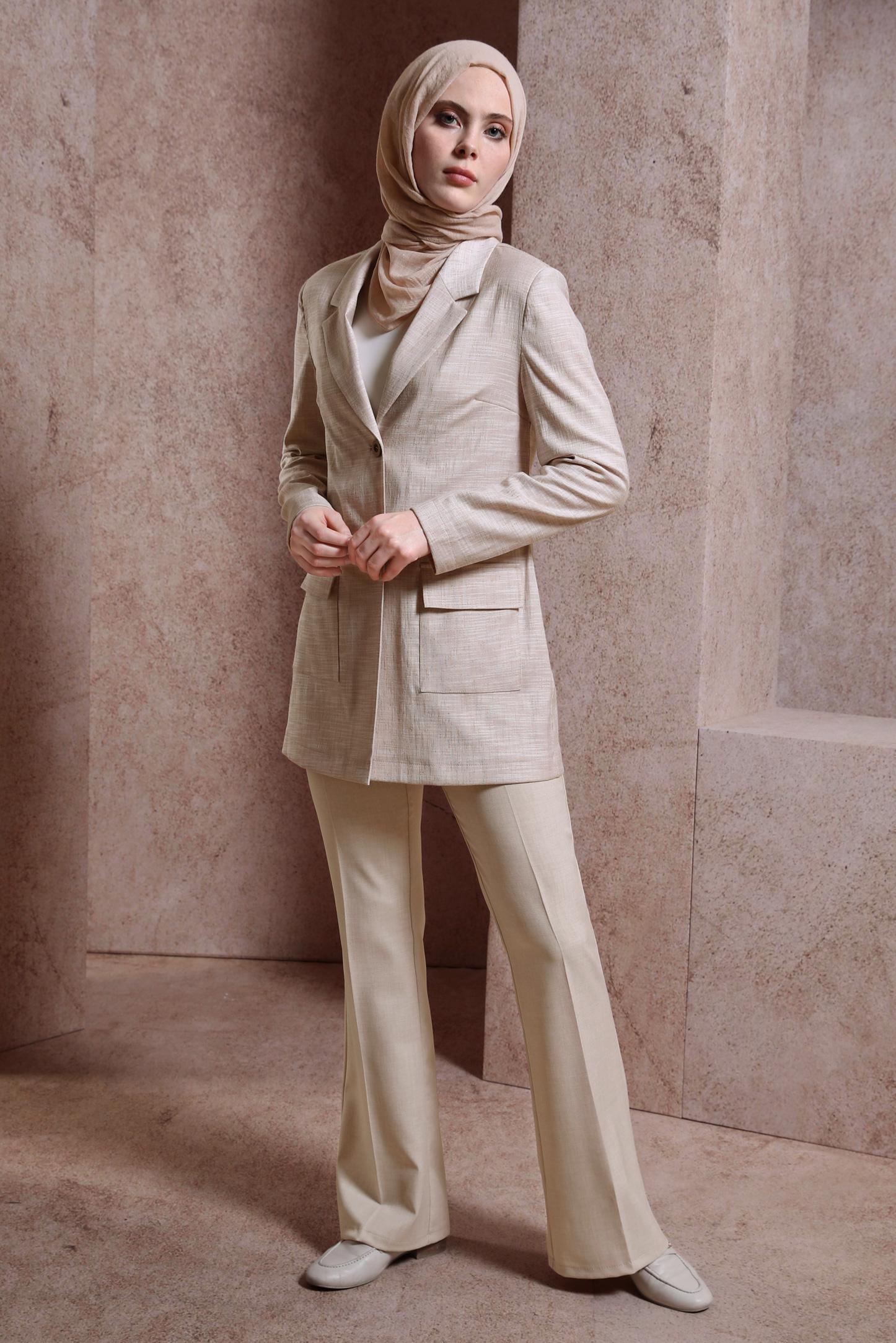 Tesettür giyim BEJ İSPANYOL PAÇA PANTOLON 70711