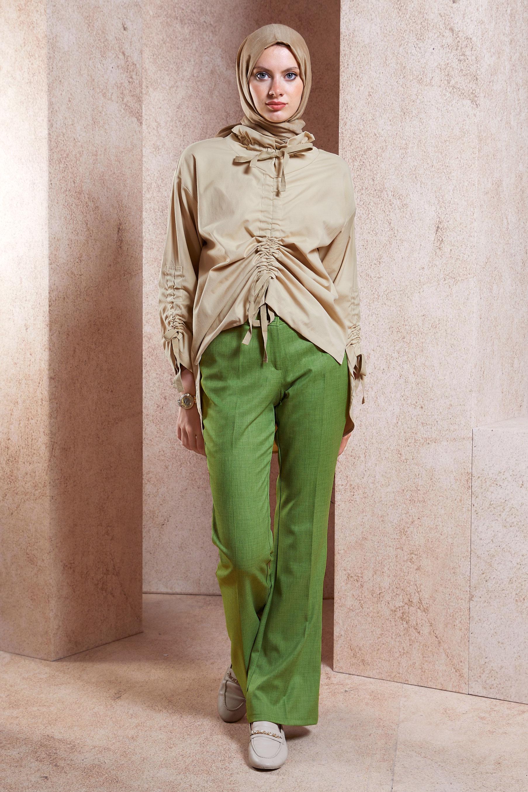 Tesettür giyim YEŞİL İSPANYOL PAÇA PANTOLON 70711