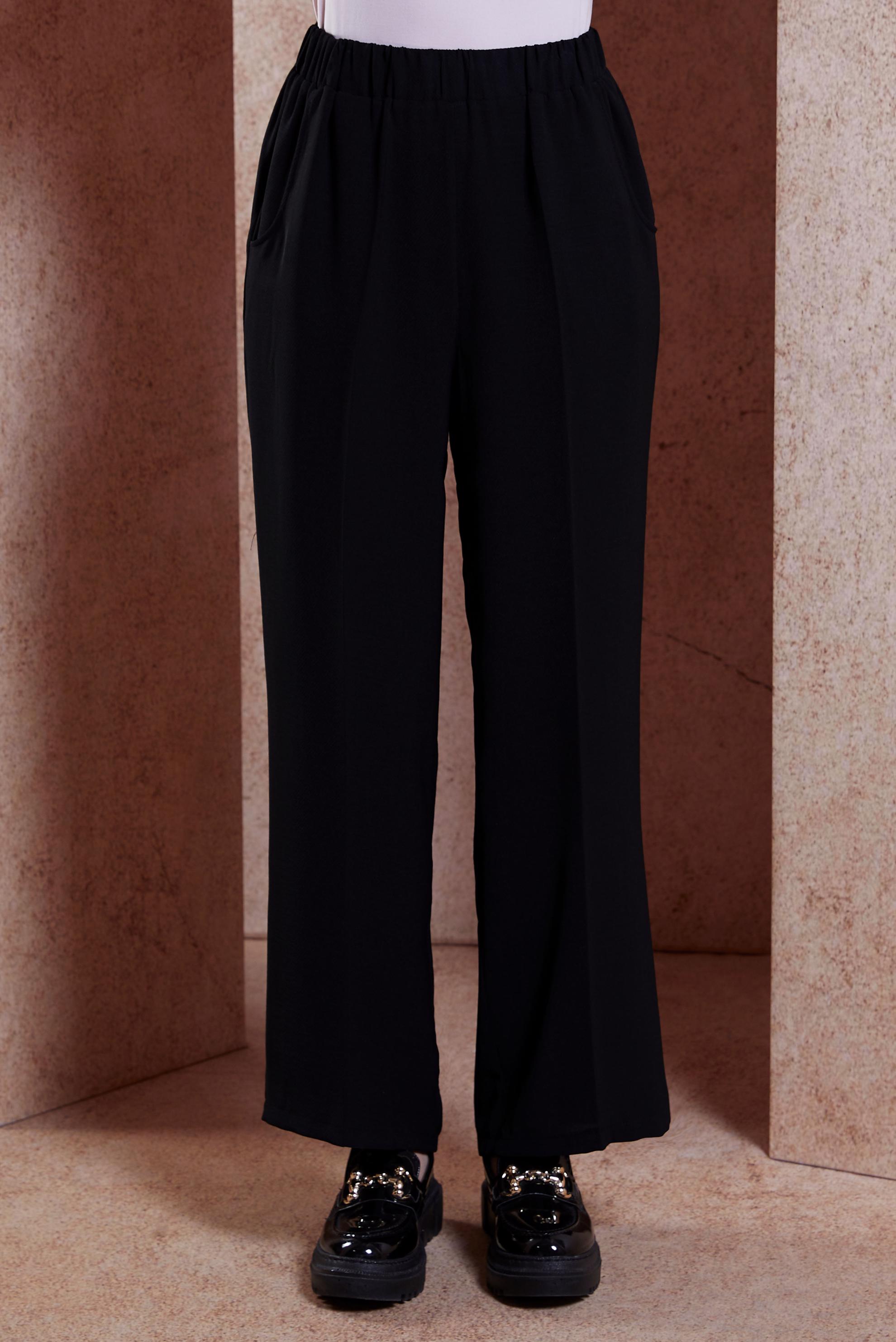 Tesettür giyim SİYAH BELİ LASTİKLİ PANTOLON 70712