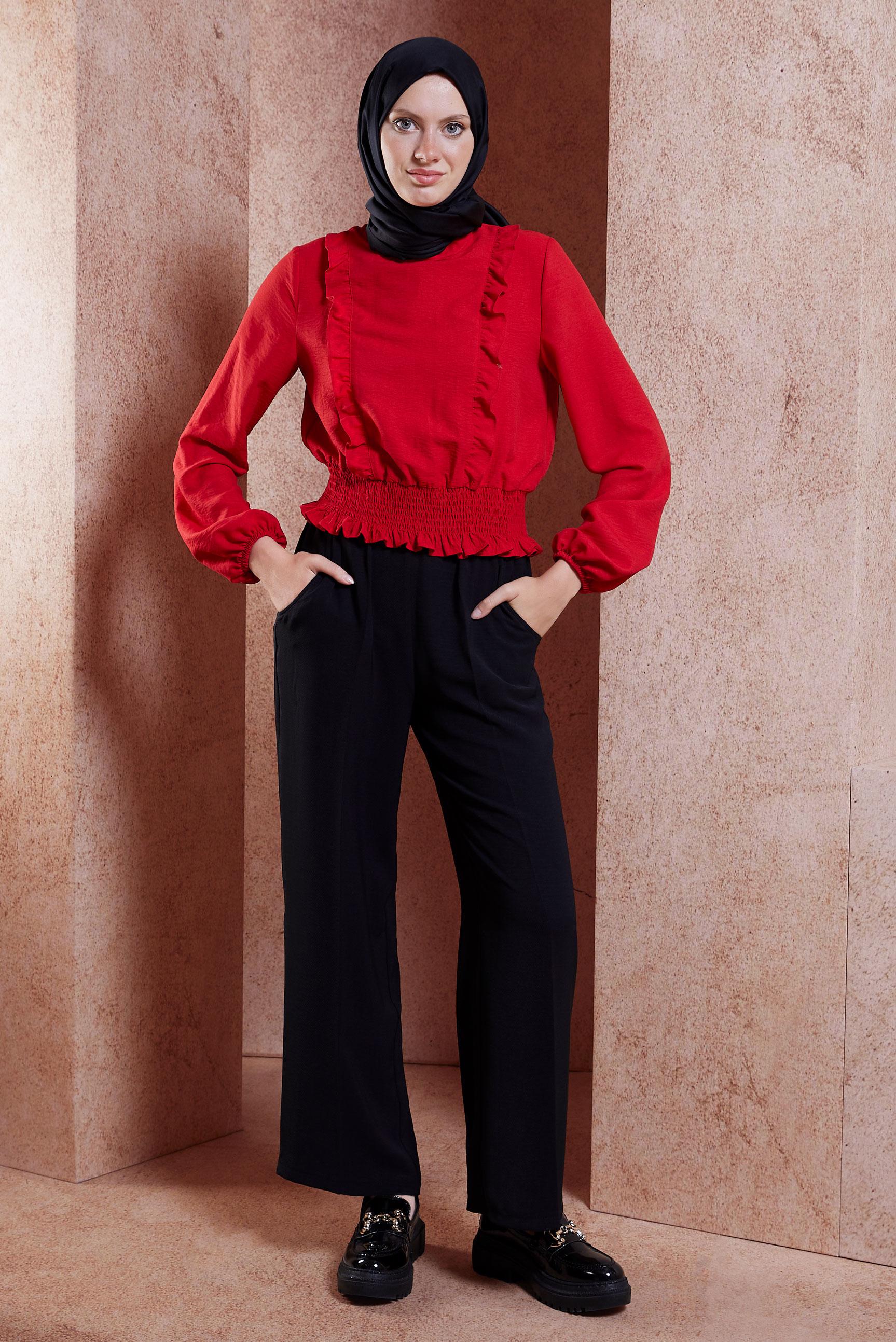 Tesettür giyim SİYAH BELİ LASTİKLİ PANTOLON 70712