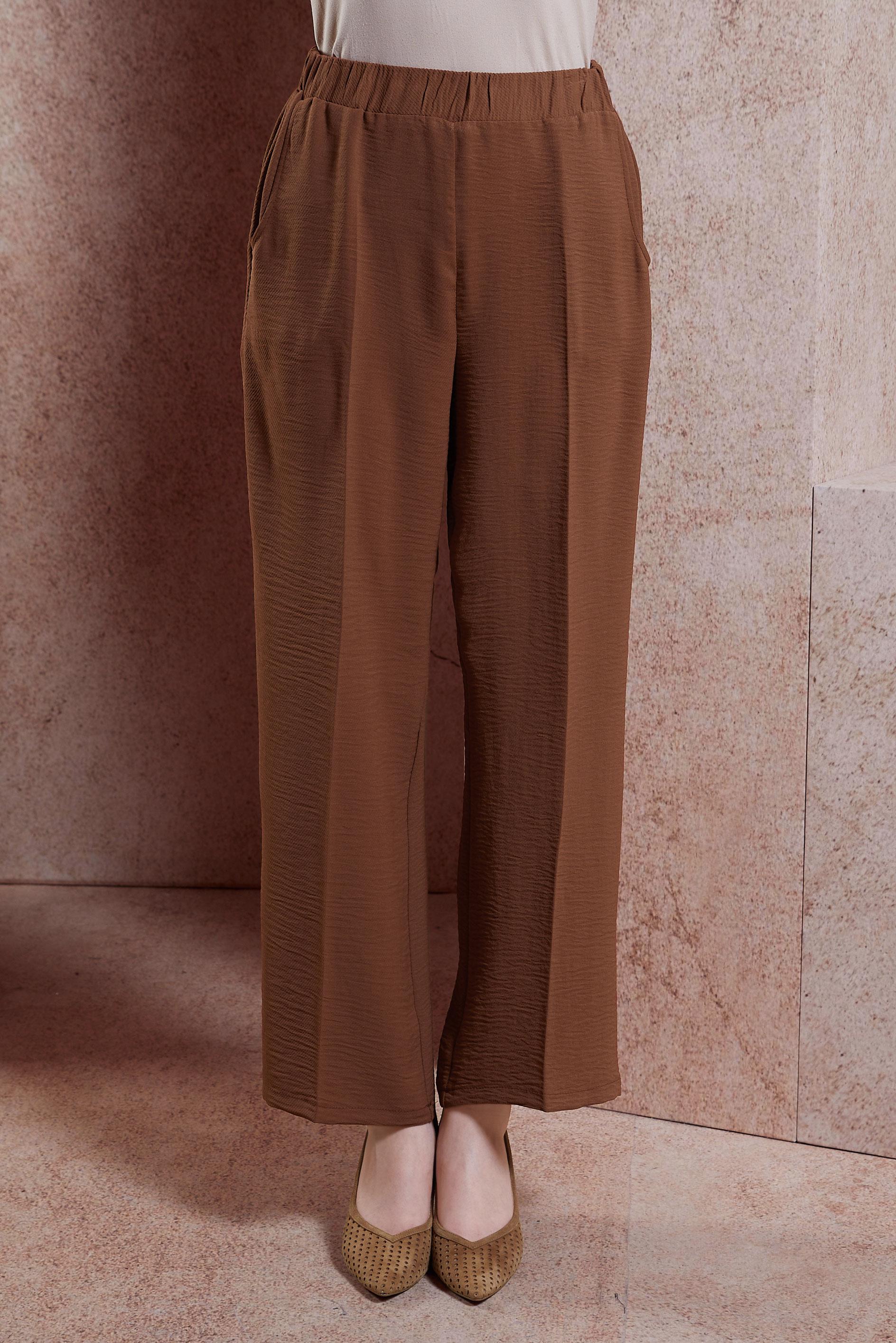 Tesettür giyim KAHVE BELİ LASTİKLİ PANTOLON 70712