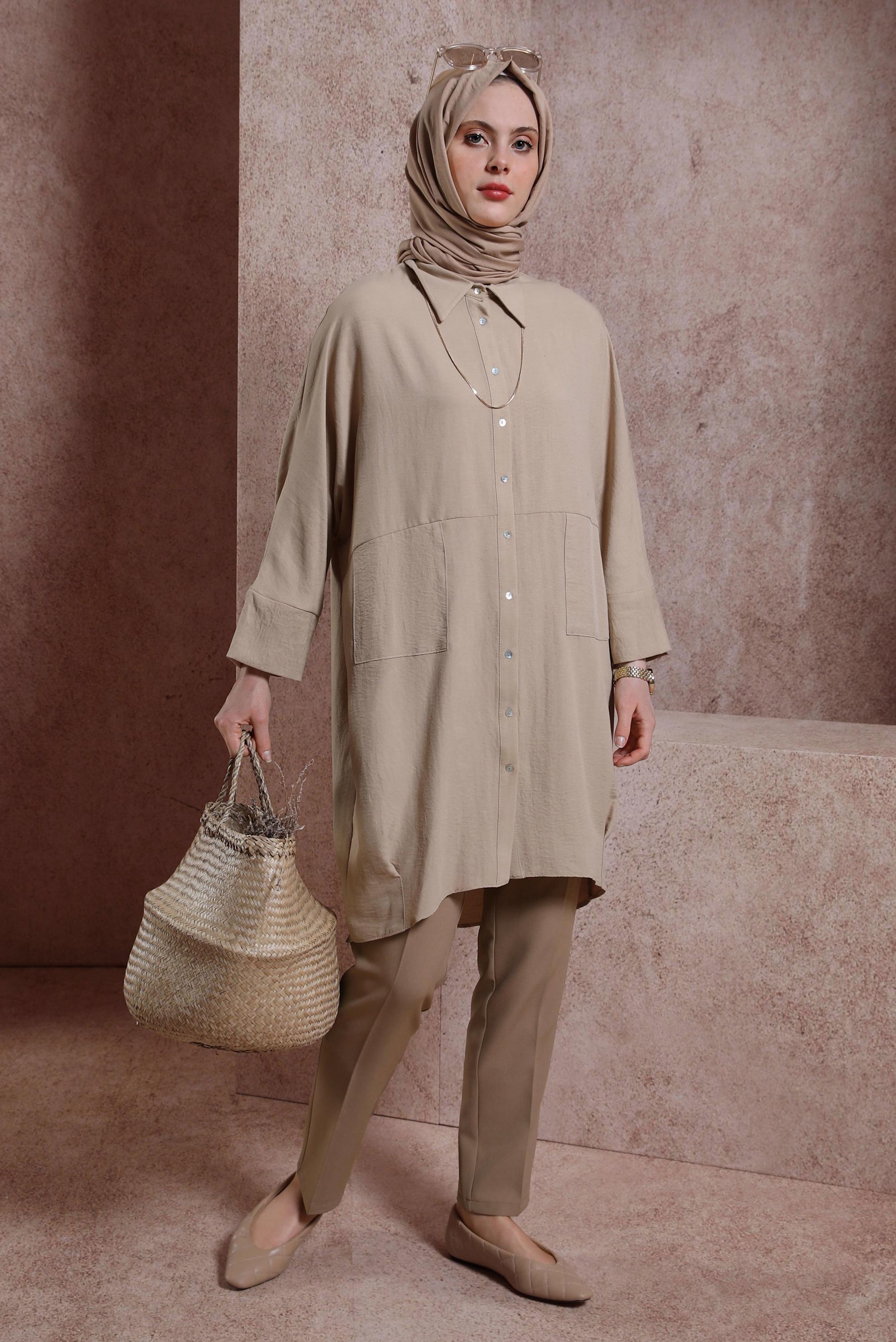 Tesettür giyim KAHVE YÜKSEL BEL PANTOLON 70713