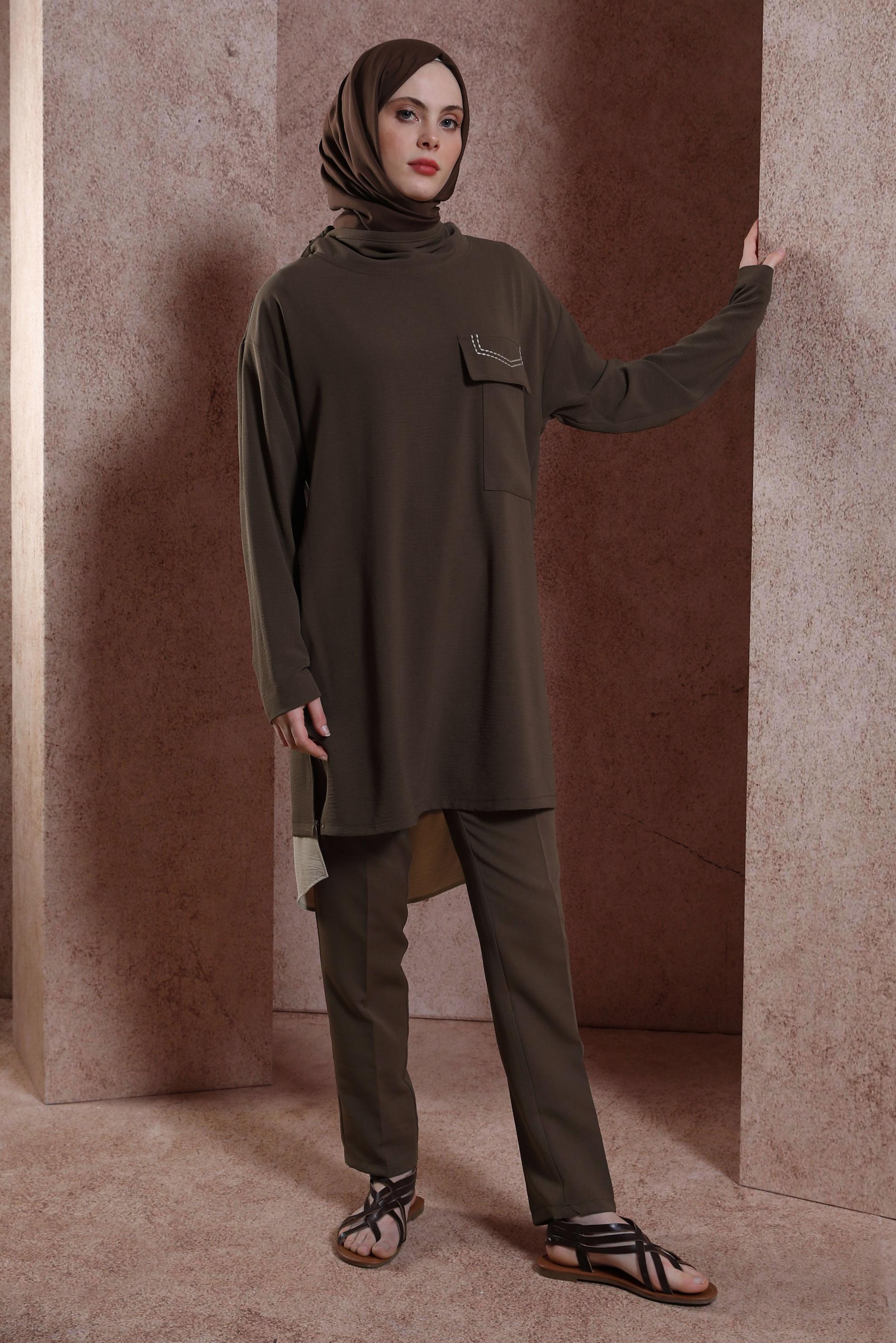 Tesettür giyim VİZON YÜKSEL BEL PANTOLON 70713