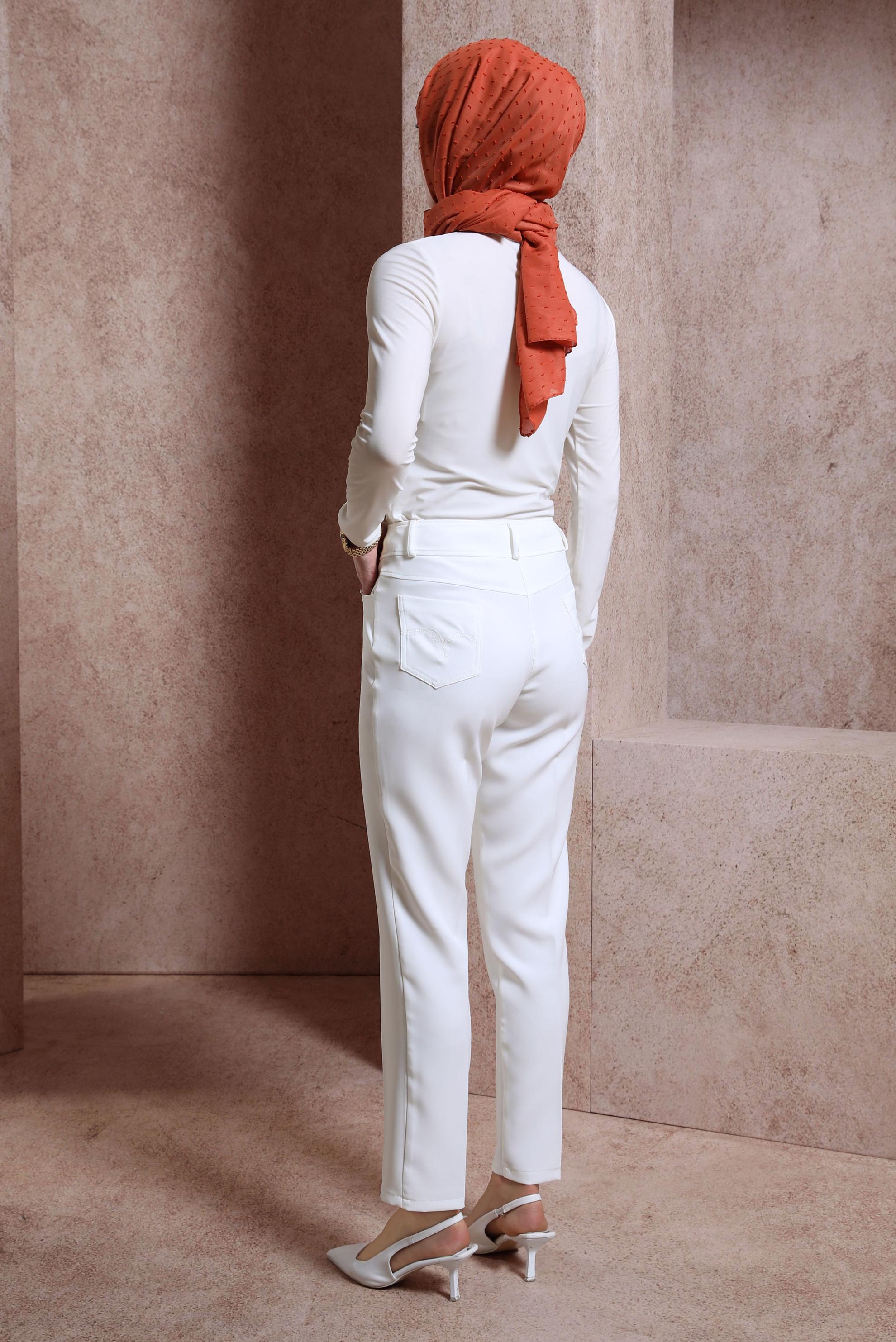 Tesettür giyim BEYAZ DAR PAÇA PANTOLON 70715