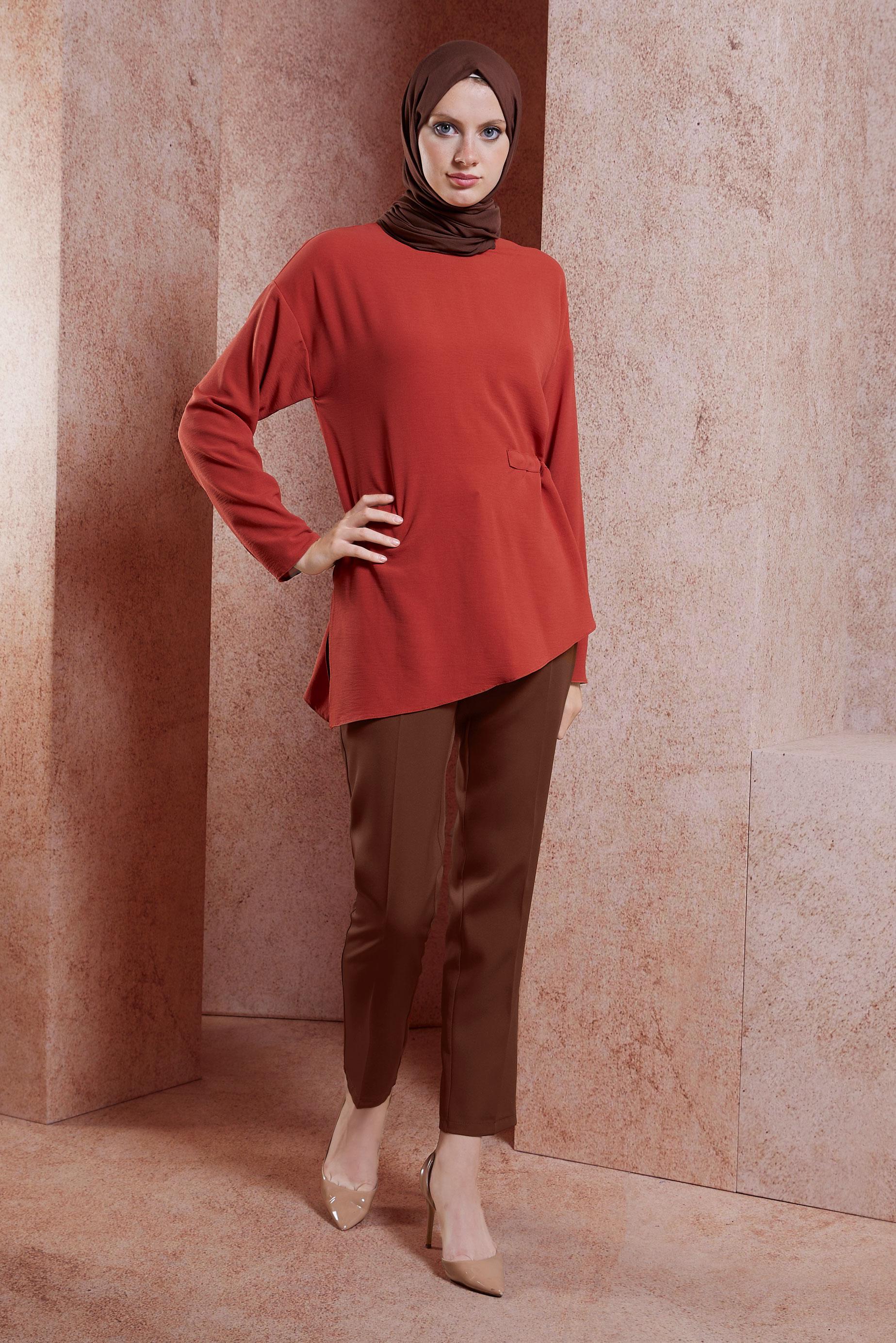 Tesettür giyim KAHVE DAR PAÇA PANTOLON 70715