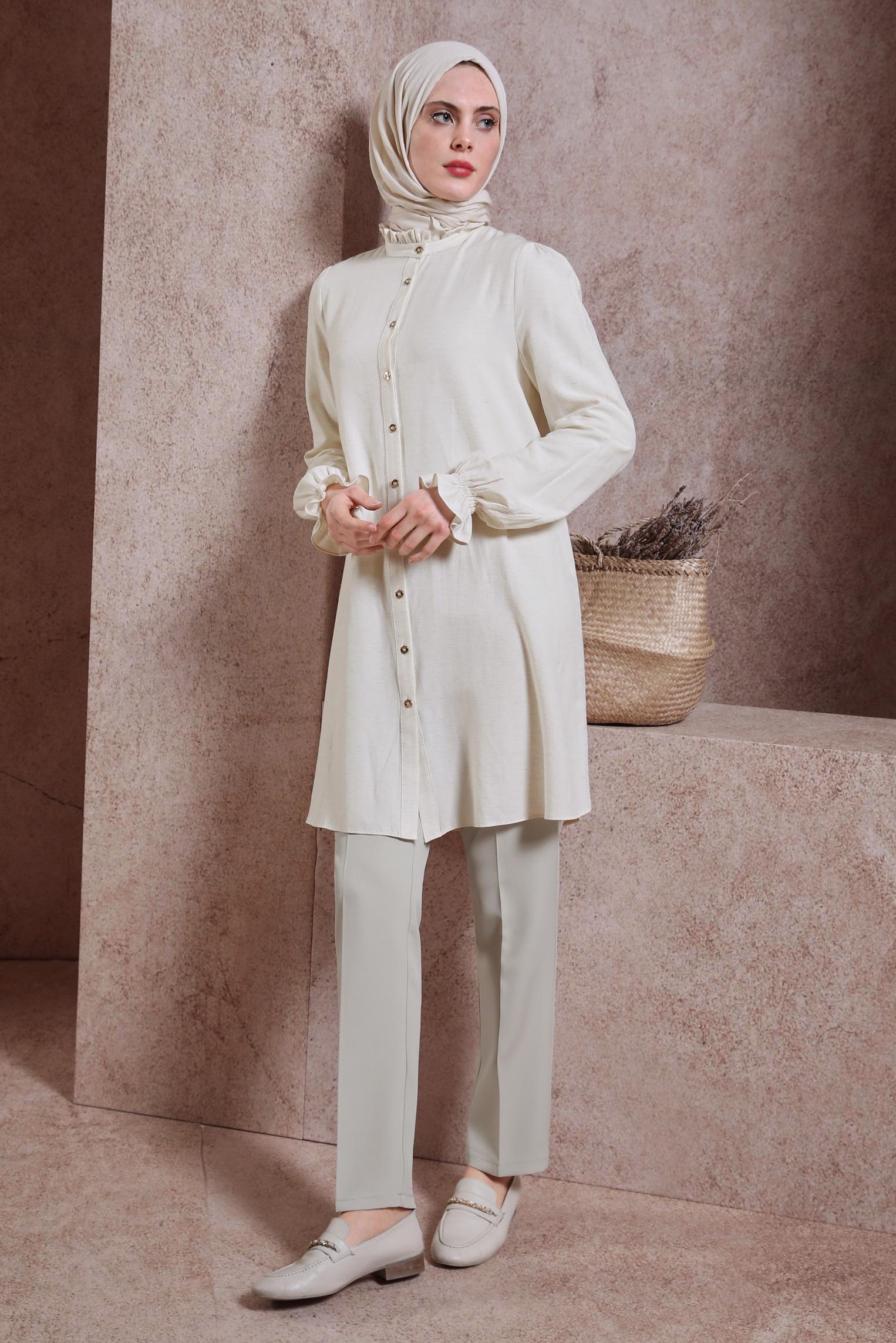 Tesettür giyim BEJ DAR PAÇA PANTOLON 70715