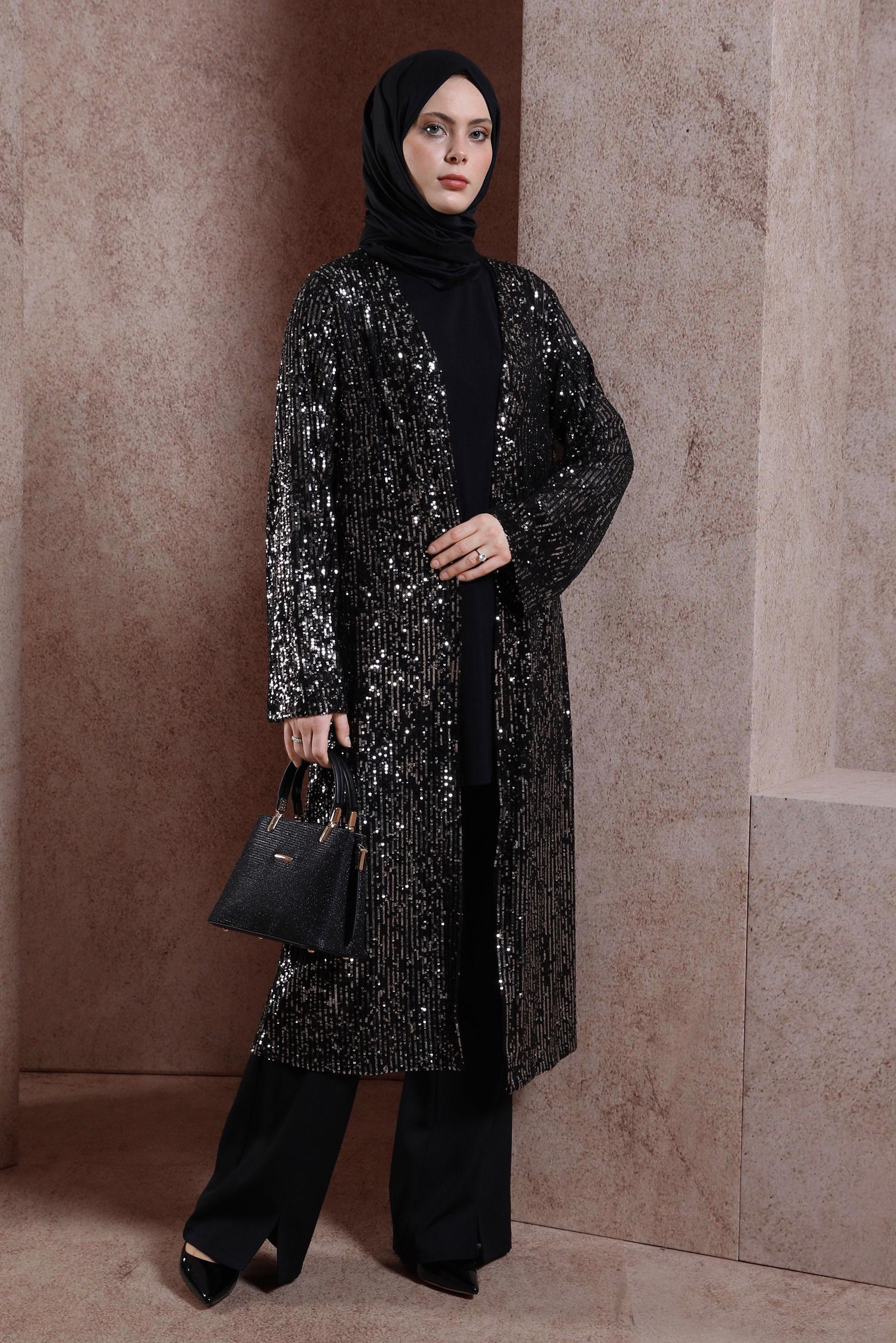 Vêtements hijab NOIR PANTALON AVEC DÉTAIL FENTE 70716