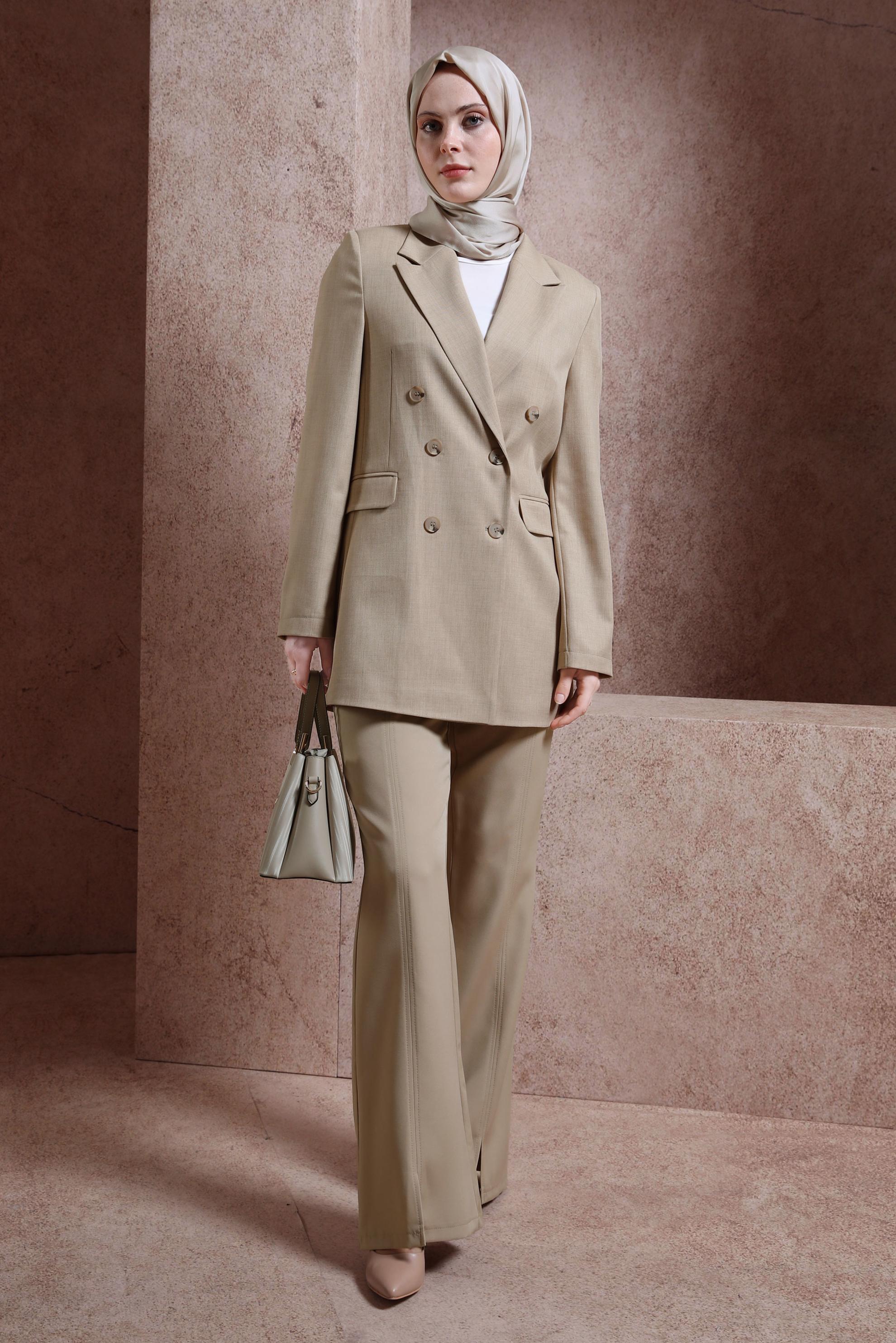 Vêtements hijab BEIGE PANTALON AVEC DÉTAIL FENTE 70716