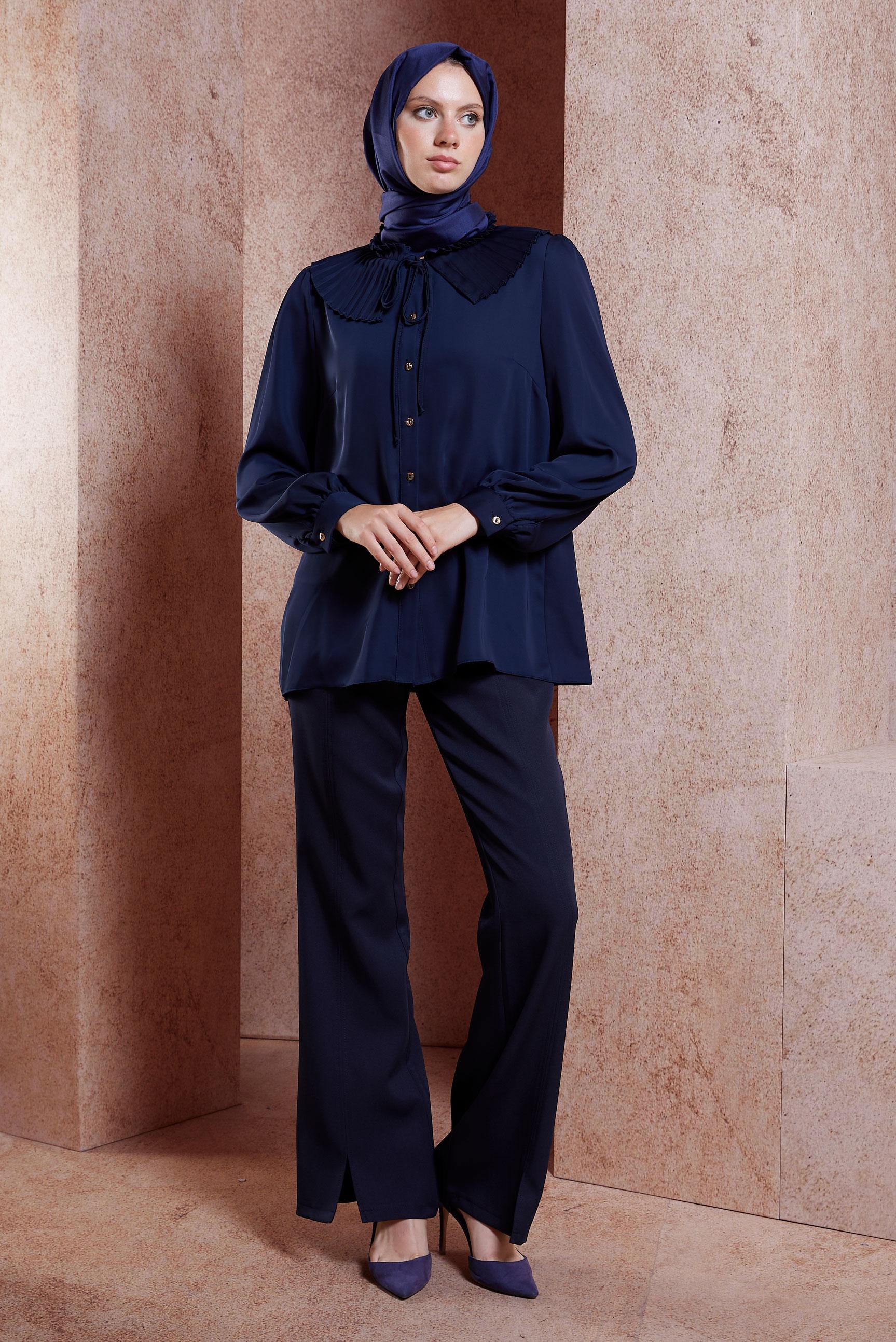 Tesettür giyim LACİVERT YIRTMAÇ DETAYLI PANTOLON 70716