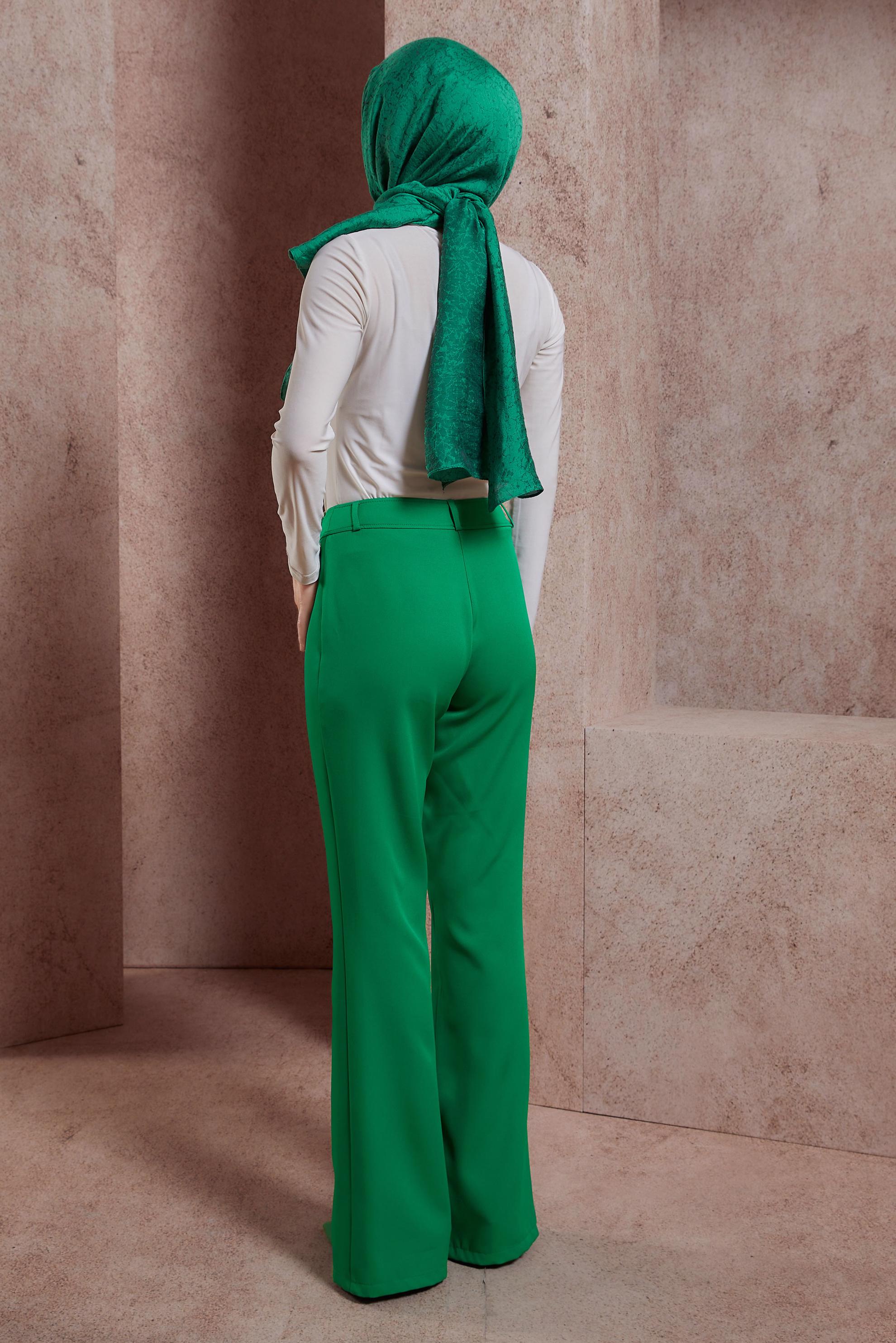 Tesettür giyim YEŞİL YIRTMAÇ DETAYLI PANTOLON 70716