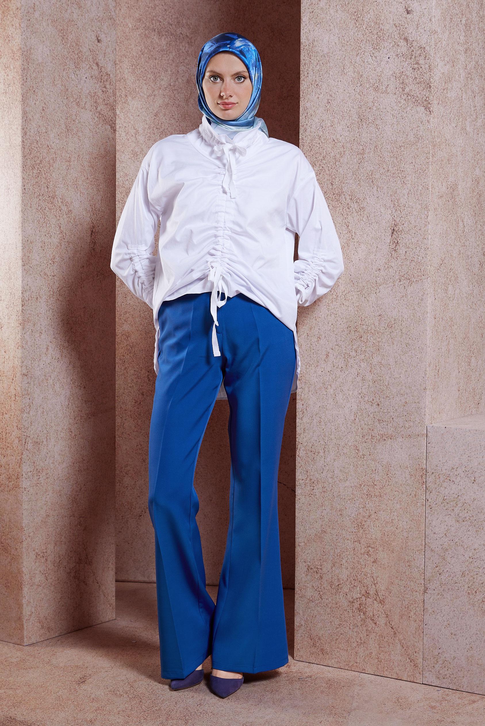 Tesettür giyim MAVİ İSPANYOL PAÇA PANTOLON 70718