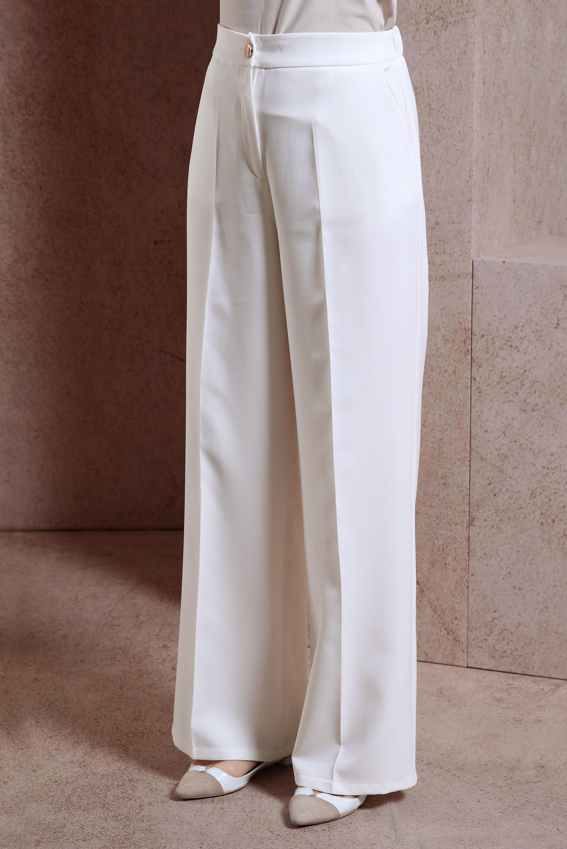 Tesettür giyim BEYAZ GENİŞ PAÇA PANTOLON 70719