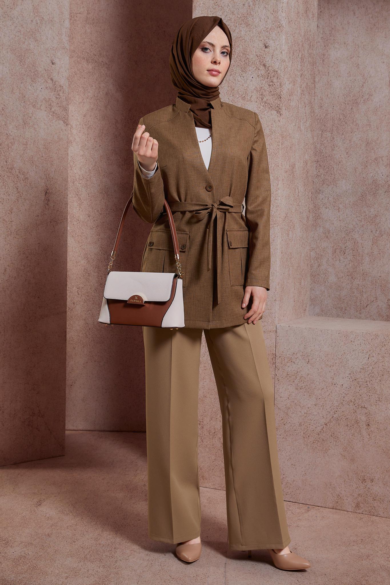 Tesettür giyim KAHVE GENİŞ PAÇA PANTOLON 70719