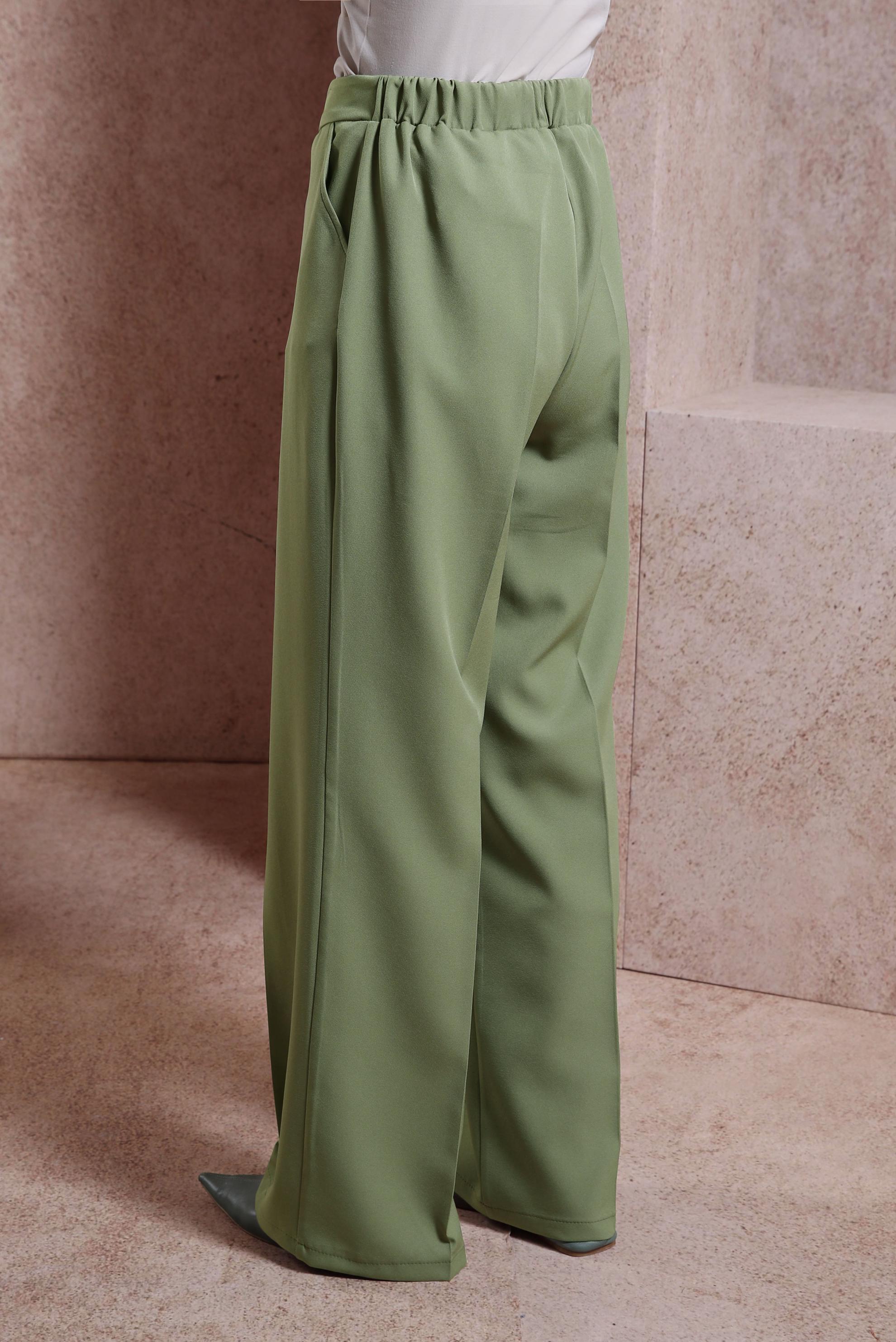 Tesettür giyim YEŞİL GENİŞ PAÇA PANTOLON 70719