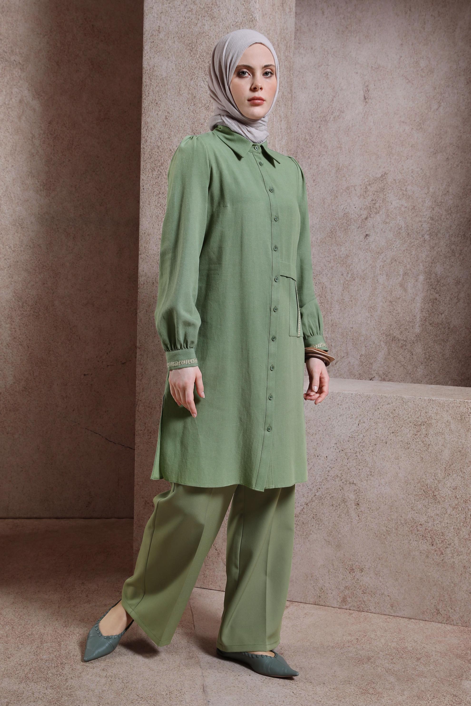 Tesettür giyim YEŞİL GENİŞ PAÇA PANTOLON 70719