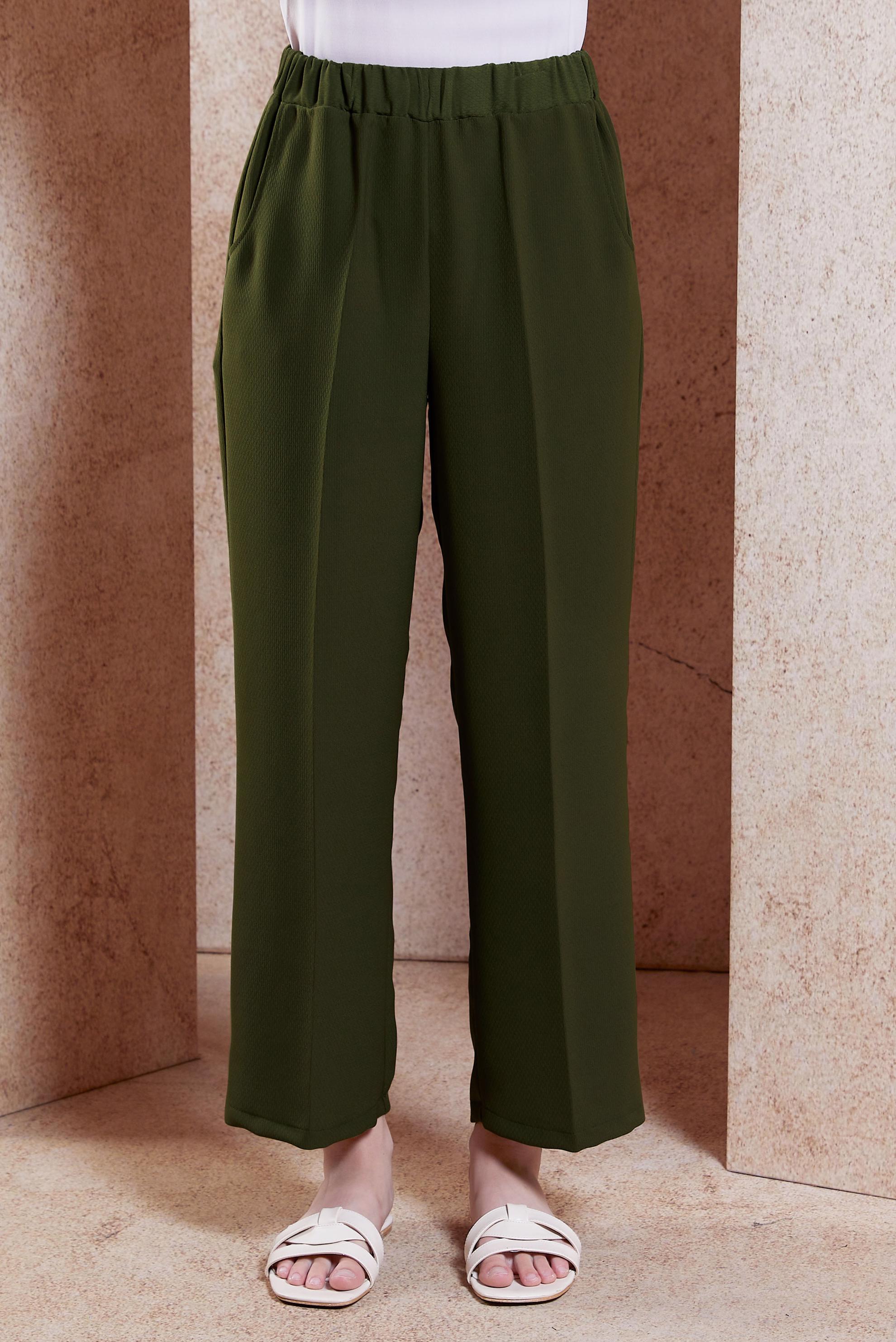 Tesettür giyim HAKİ BELİ LASTİKLİ PANTOLON 70720-1