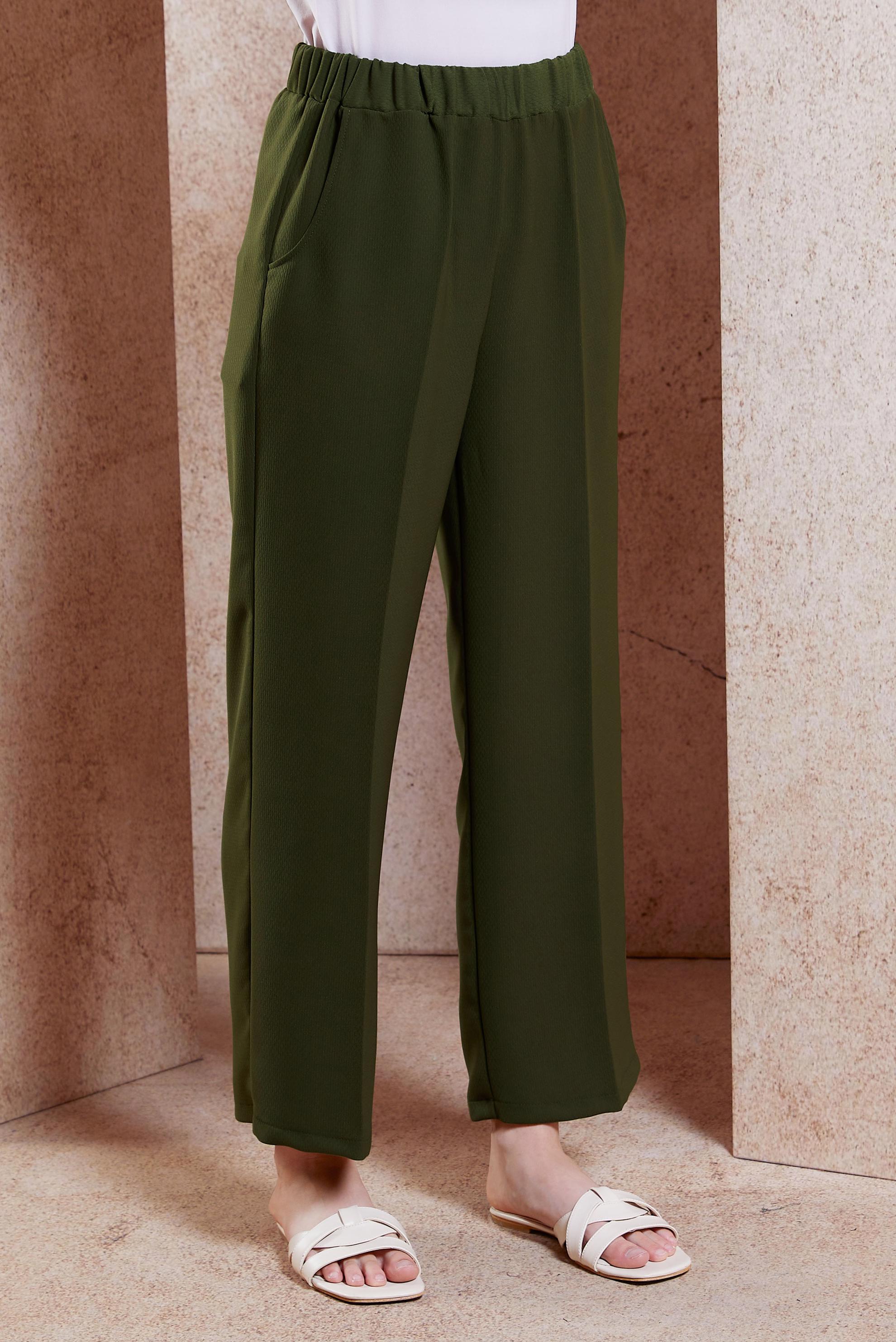 Tesettür giyim HAKİ BELİ LASTİKLİ PANTOLON 70720-1