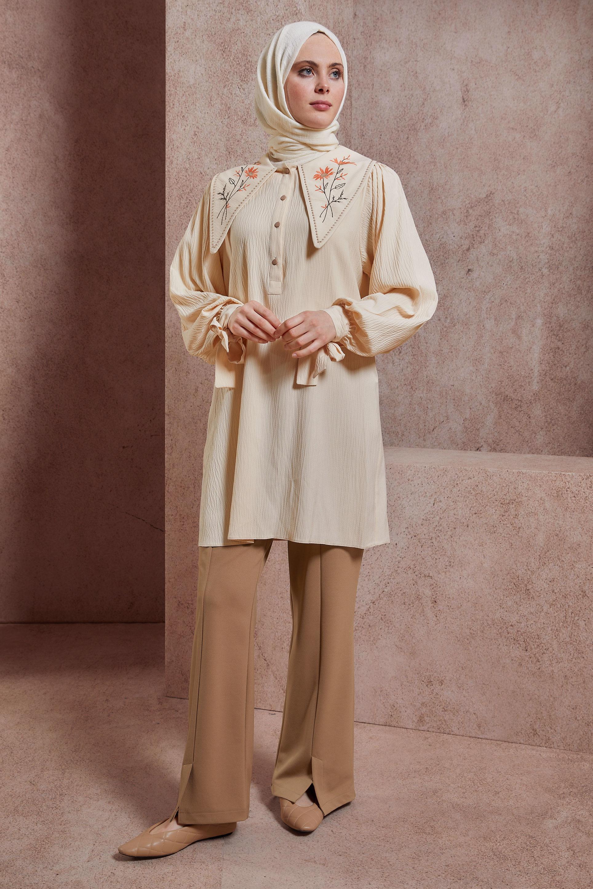 Tesettür giyim KAHVE YIRTMAÇ DETAYLI PANTOLON 70721