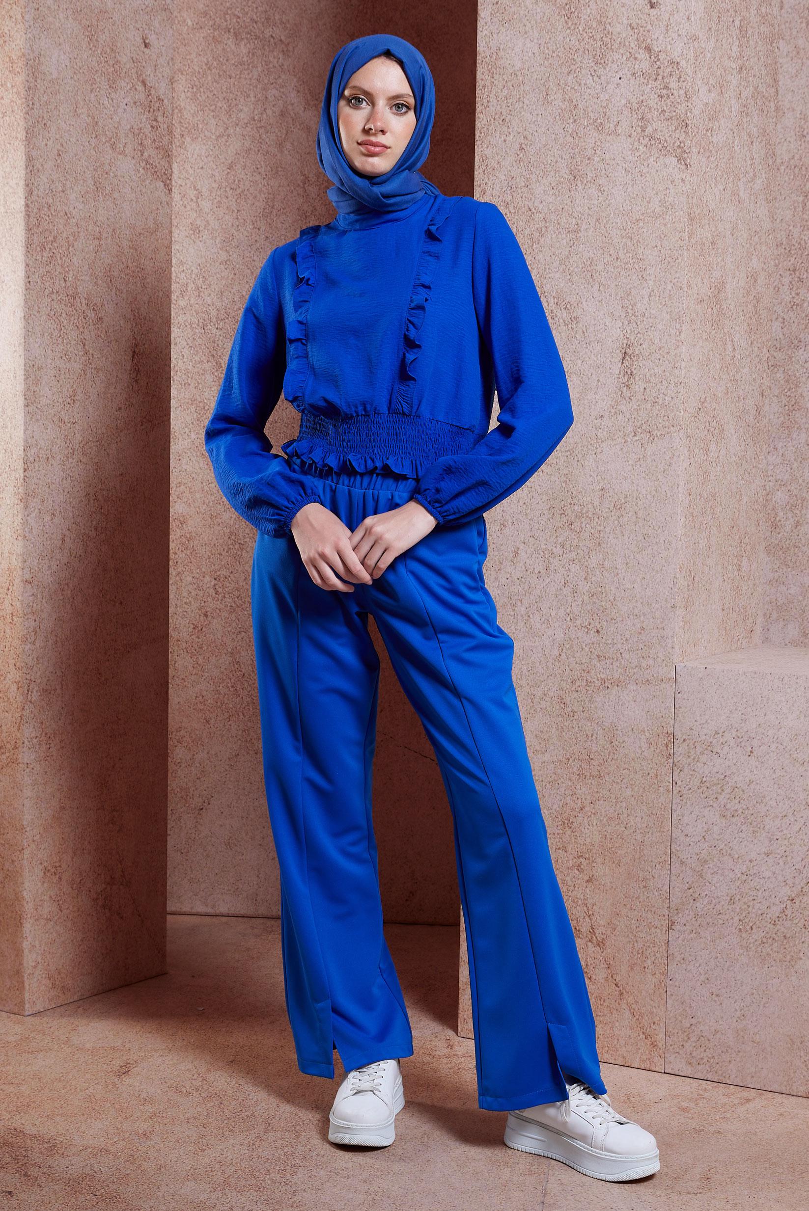 Tesettür giyim LACİVERT YIRTMAÇ DETAYLI PANTOLON 70721