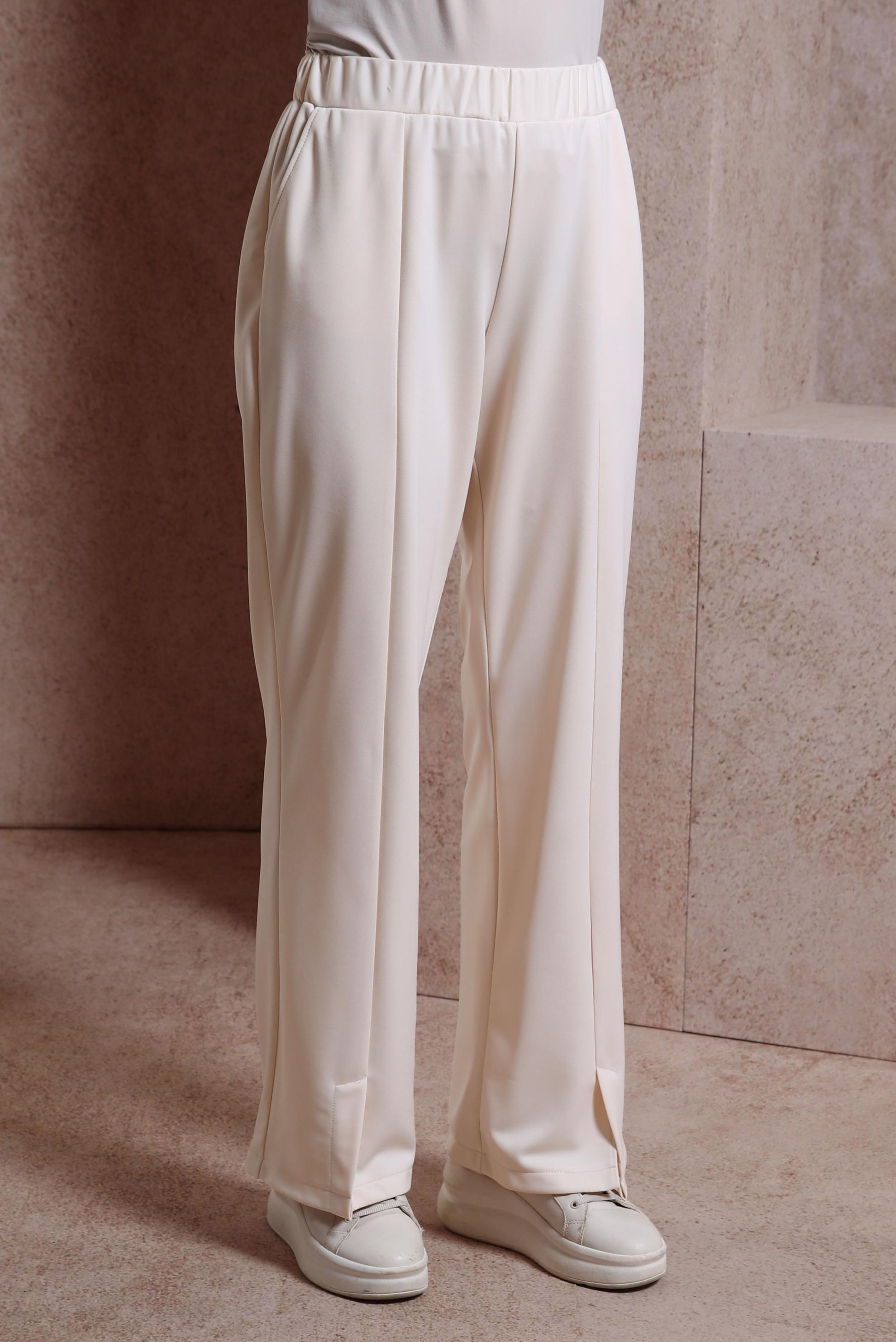 Tesettür giyim EKRU YIRTMAÇ DETAYLI PANTOLON 70721