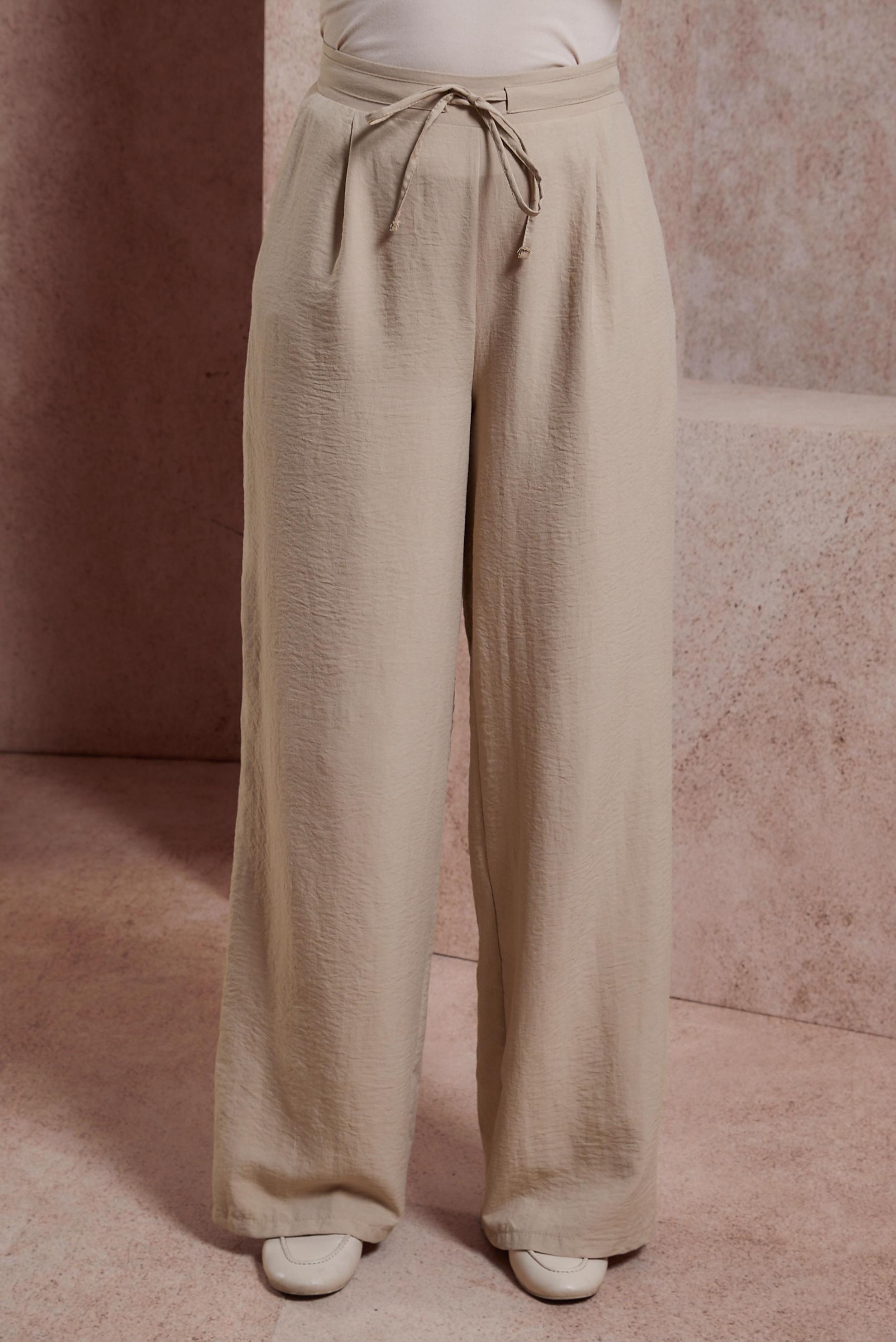 Tesettür giyim BEJ GENİŞ PAÇA PANTOLON 70722