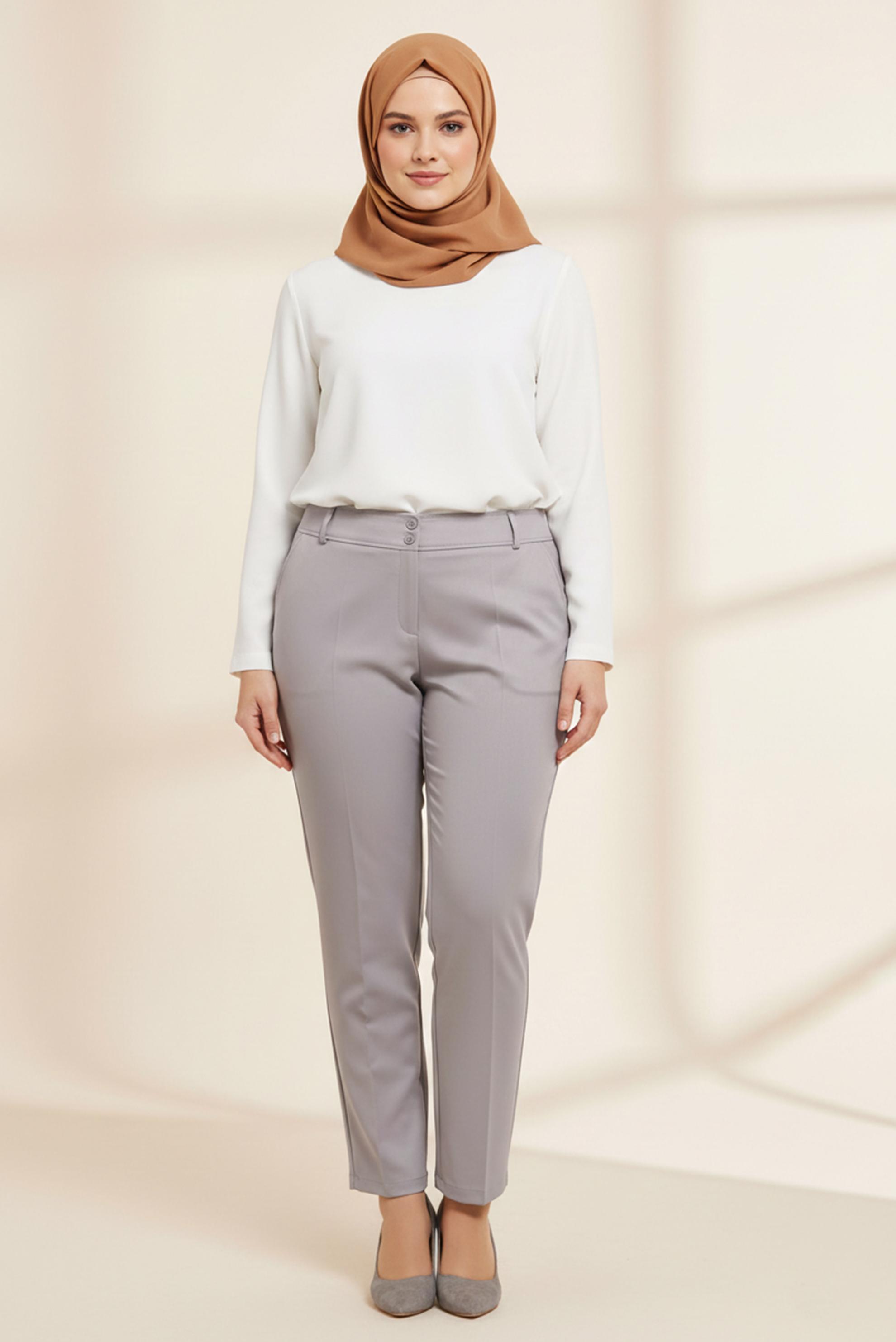Tesettür giyim BEJ BÜYÜK BEDEN BORU PAÇA PANTOLON 70723