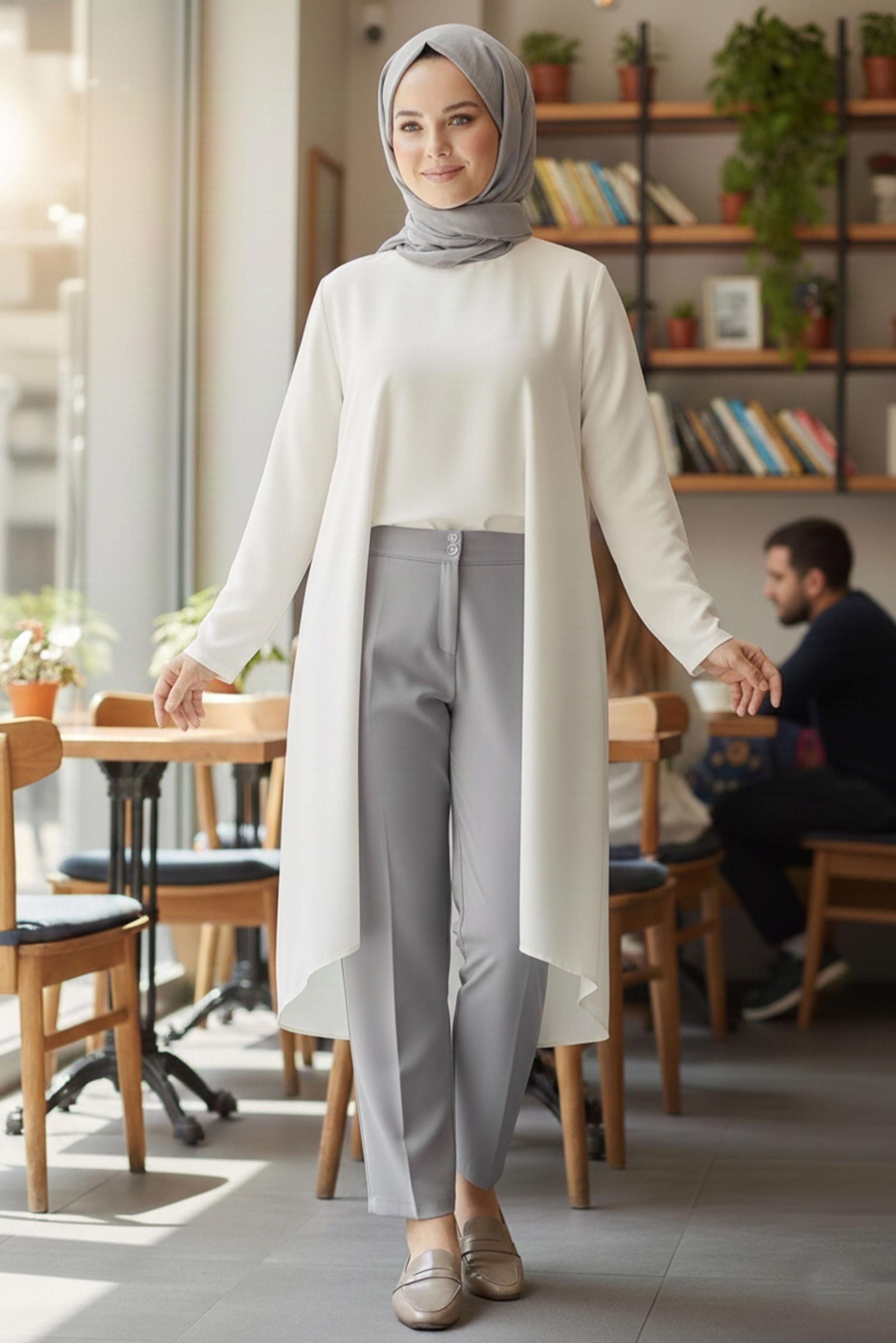 Tesettür giyim BEJ BÜYÜK BEDEN BORU PAÇA PANTOLON 70723