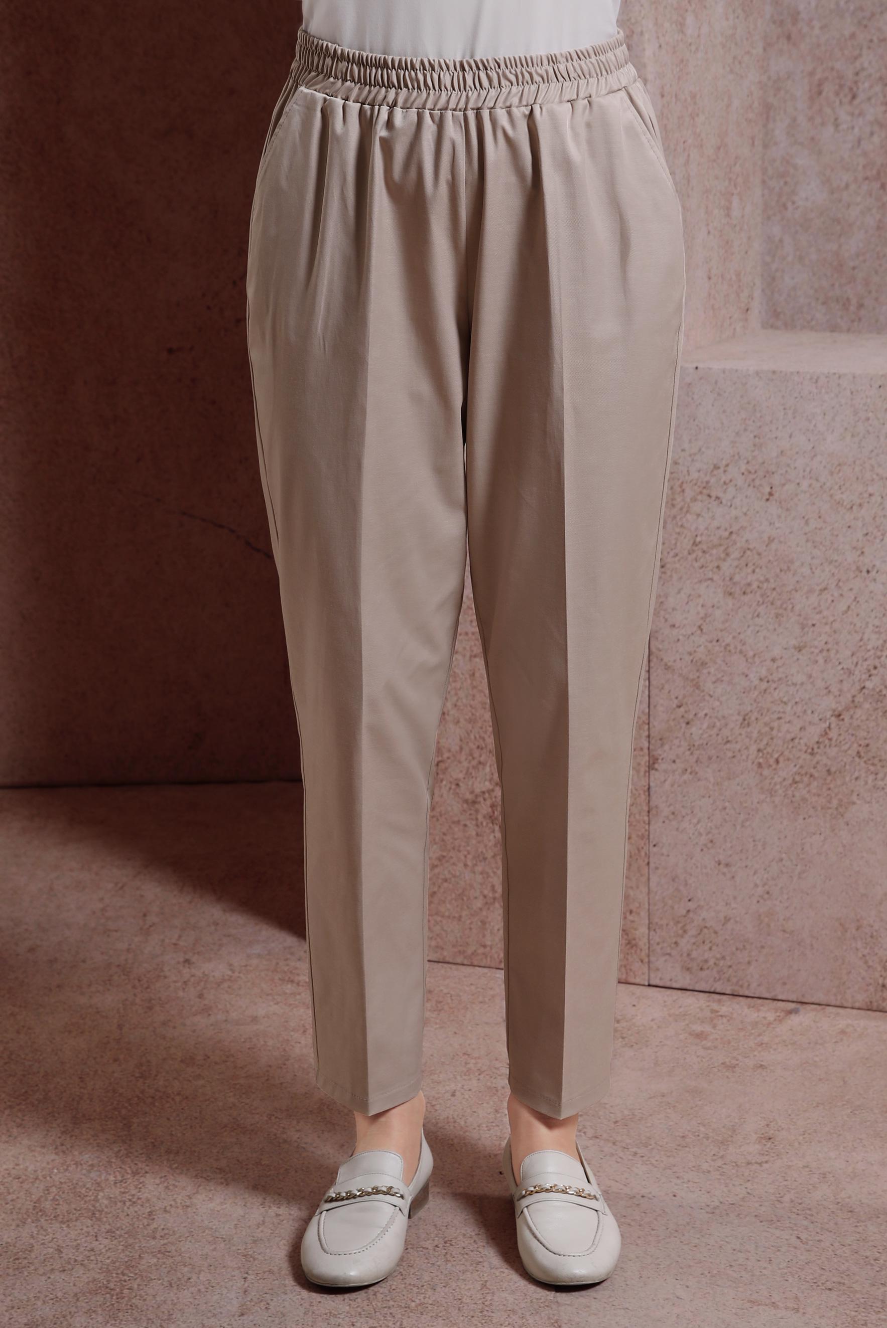 Tesettür giyim BEJ BELİ LASTİKLİ PANTOLON 70724