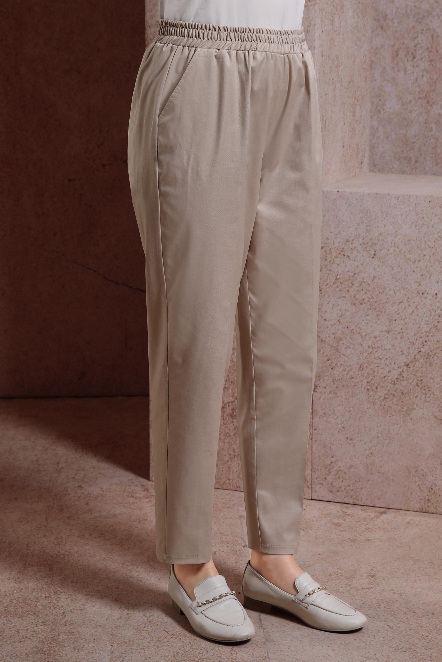 Tesettür giyim BEJ BELİ LASTİKLİ PANTOLON 70724