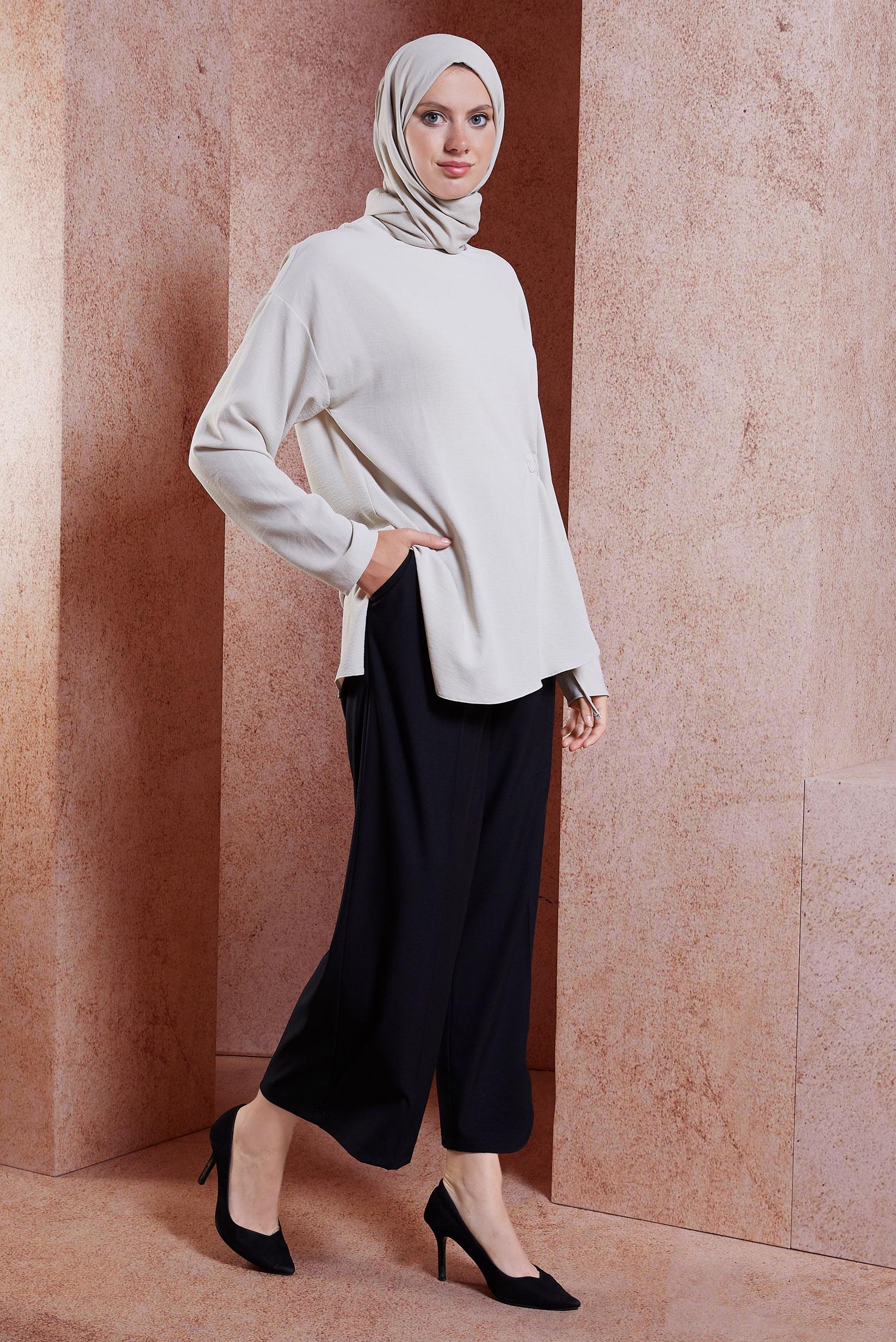 Tesettür giyim SİYAH GENİŞ PAÇA PANTOLON 70725