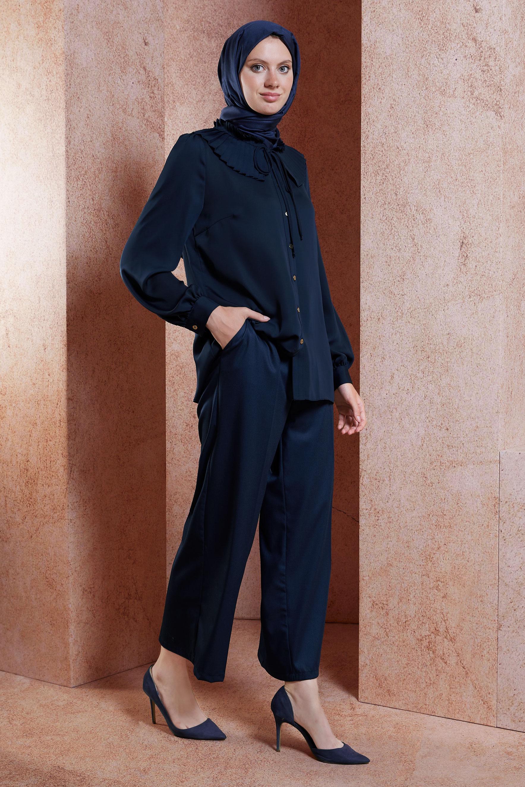 Vêtements hijab BLEU MARINE PANTALON À JAMBES LARGES 70725