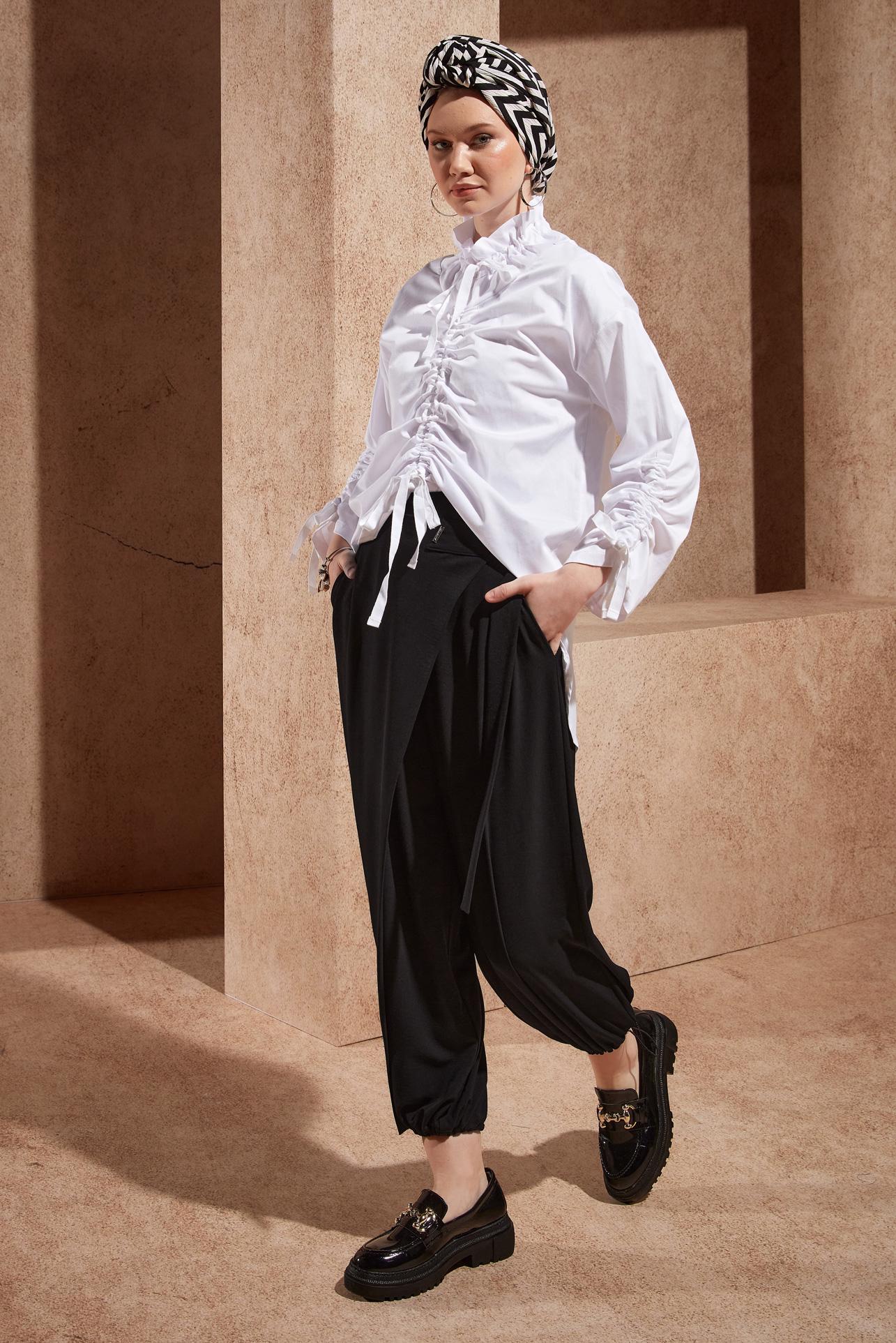 Tesettür giyim SİYAH ŞALVAR KESİM PANTOLON 70726